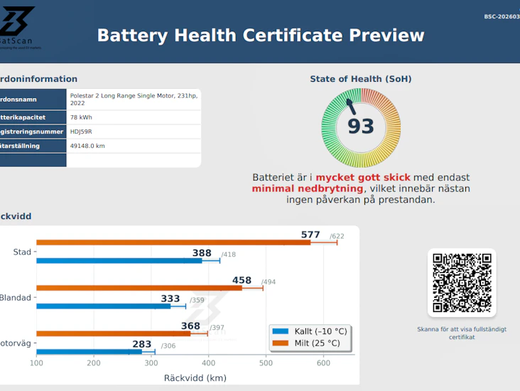 Professionell batteridiagnos för elbil – rapport ingår