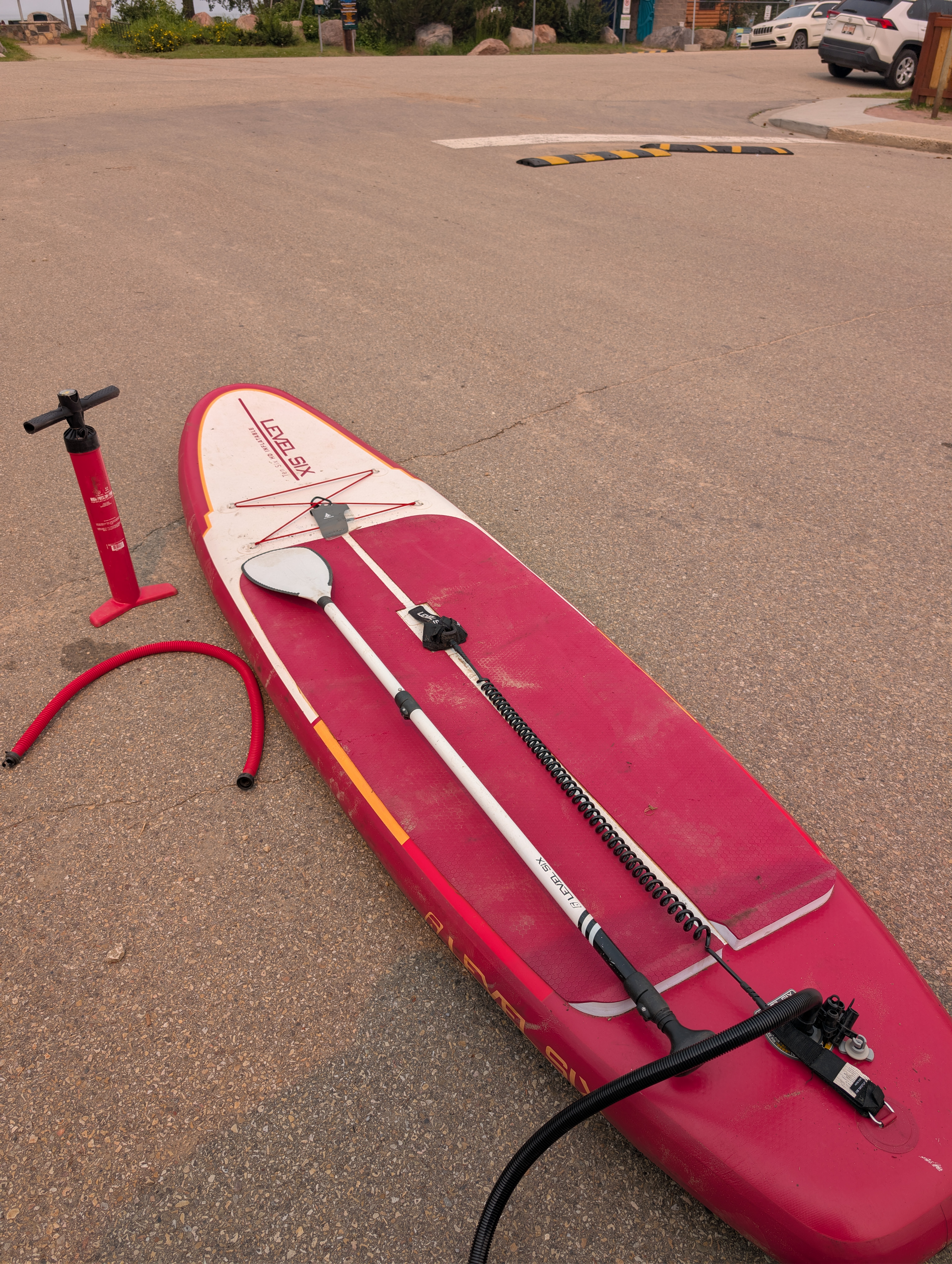 Level six 10'6" inflatable paddle board — full touring package