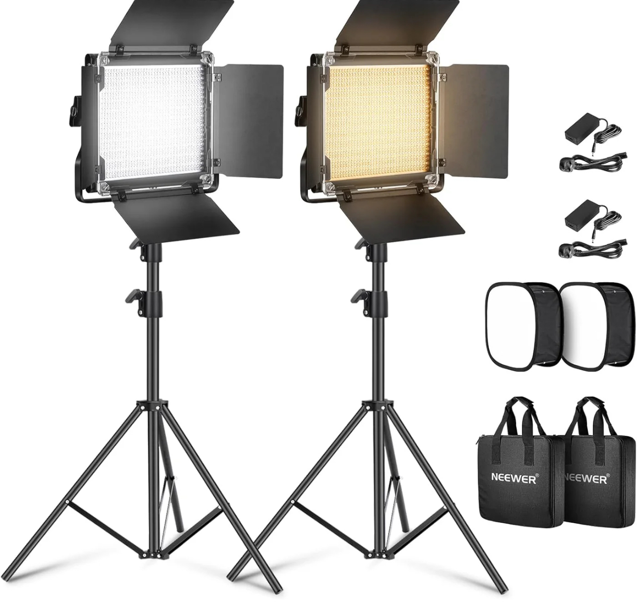 Neewer 2 pack bi-color nl660 led video light and stand kit