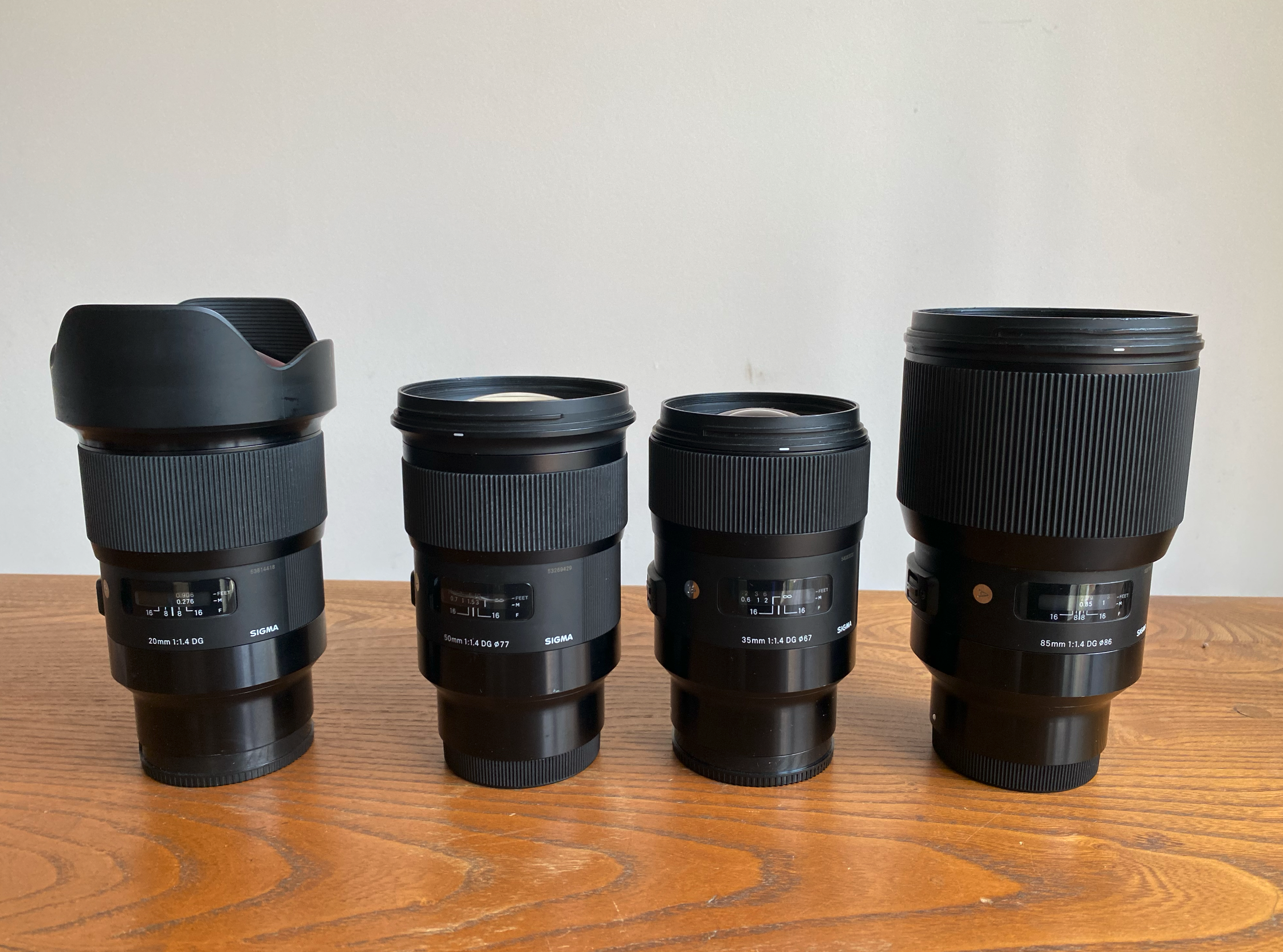 Sigma art prime set 20mm,35mm, 50mm, 85mm. e-mount free evening pickup night
