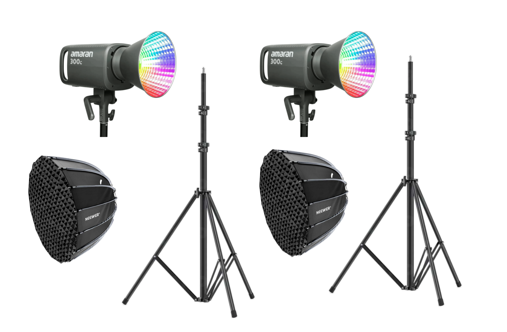 2x aputure amaran 300c + smallrig light stand  + parabolic softbox (video continuous led light)