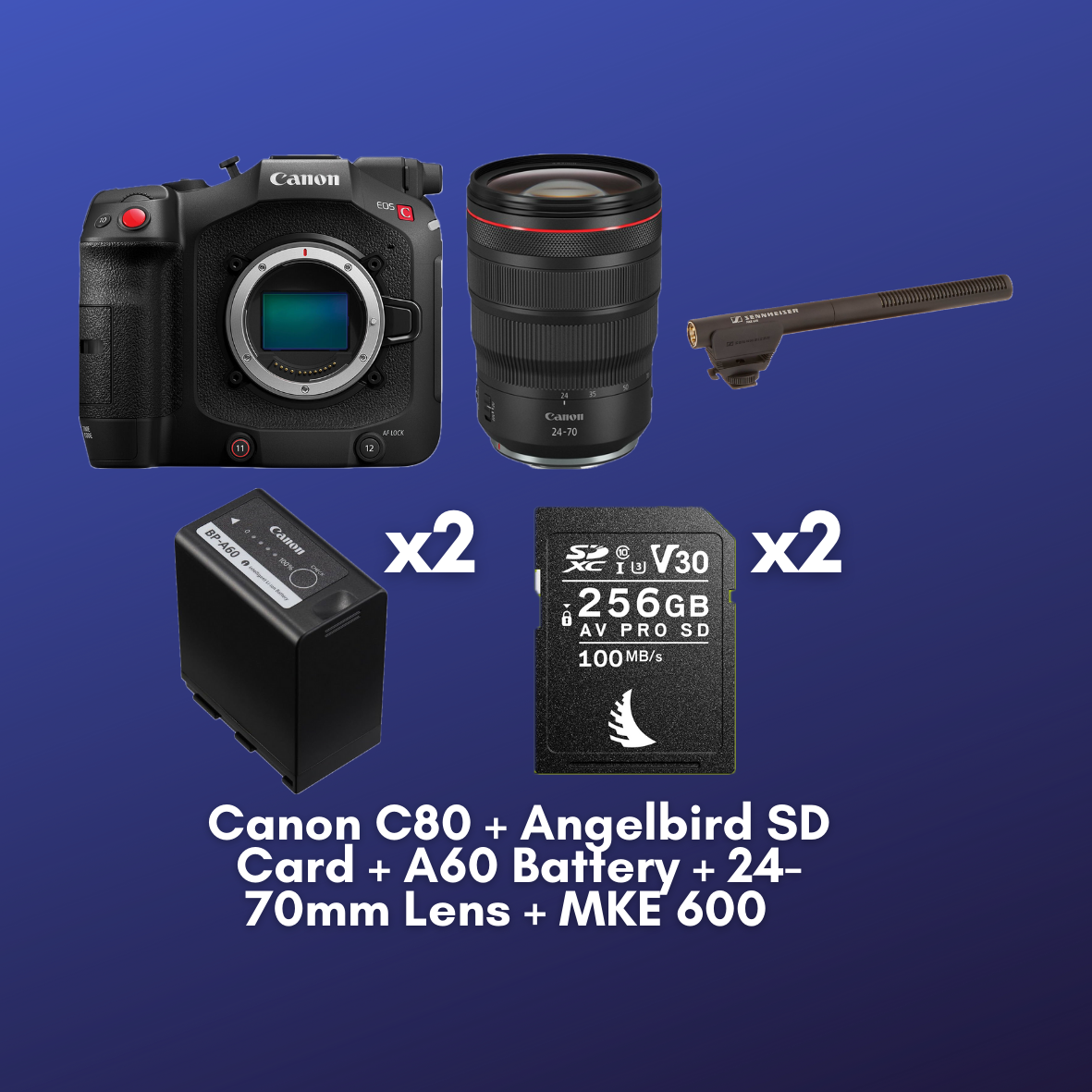 Canon eos c80 + sennheiser mke 600 + 2x angelbird av pro 256gb sd cards + 2x