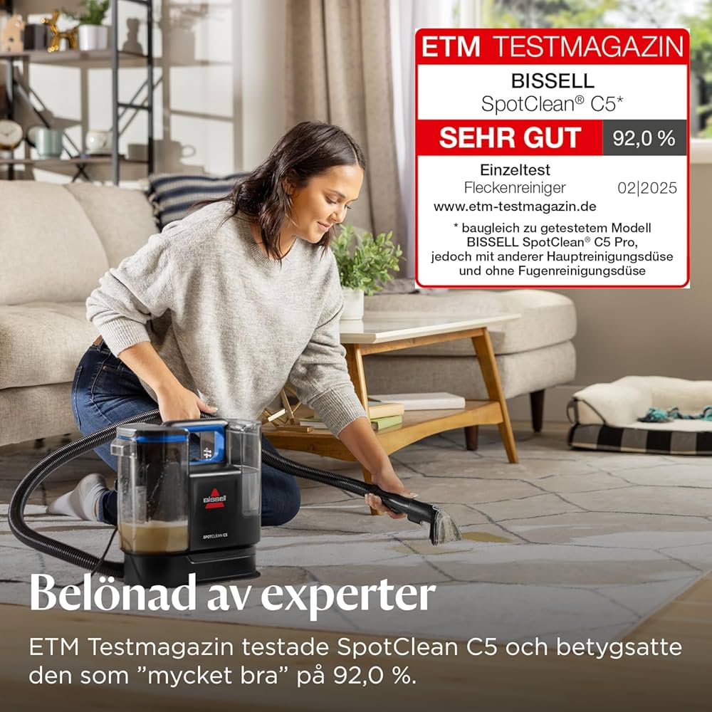 Bissell spotclean c5 textiltvätt uthyres – perfekt för möbler, mindre mattor & bilinteriör