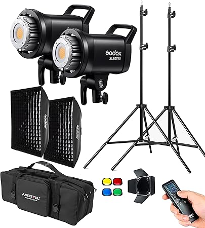 Godox sl60iibi sl60ii-bi 75w led video light,2800k-6500k,cri96 + tlci97 +,builtin 11 fx effects,ultra silent fan for newborn photography,portrait,interview lighting,video filming (sl60iibi kit2)