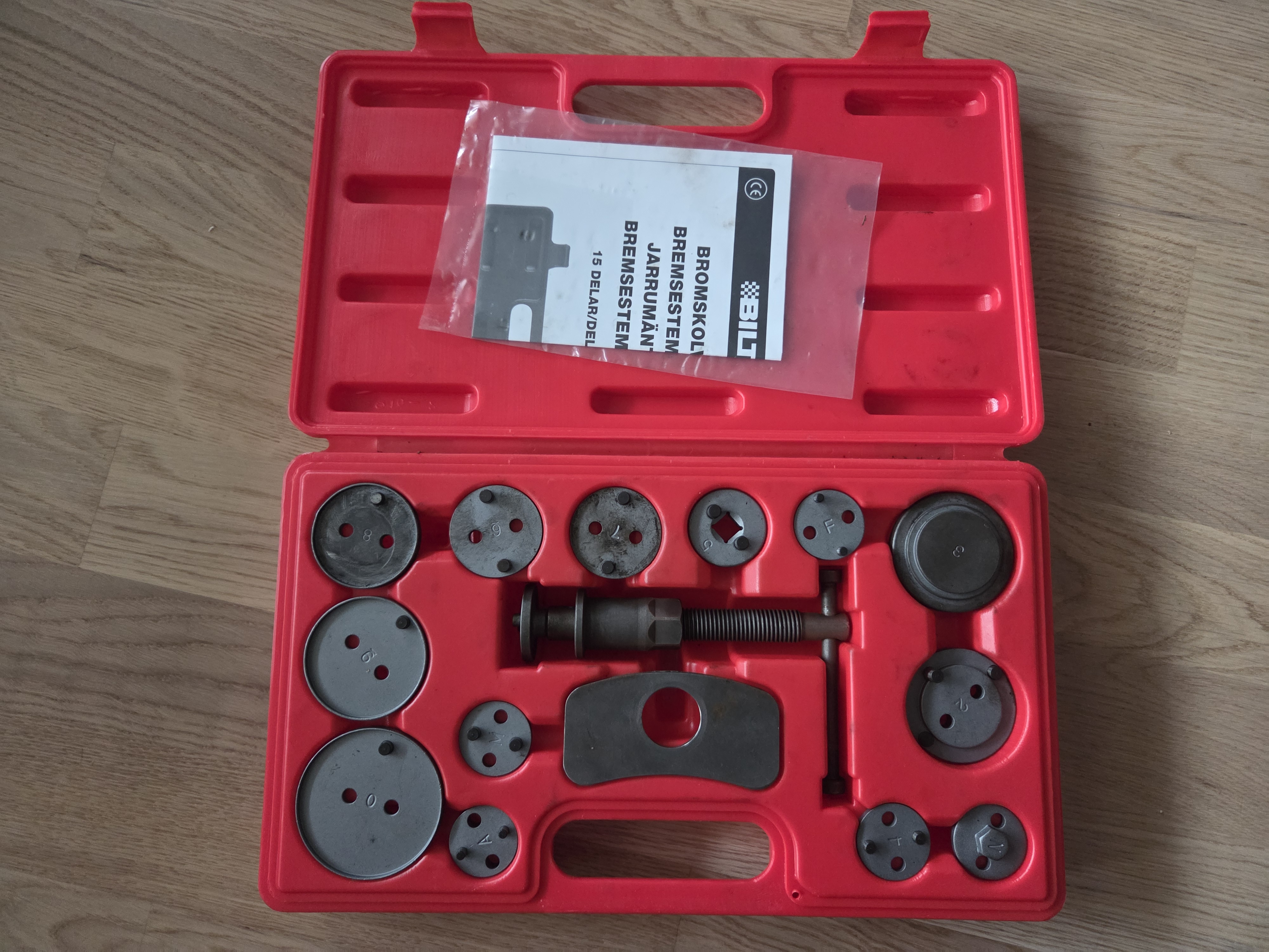 Bremsestempelverktøy, 15 deler