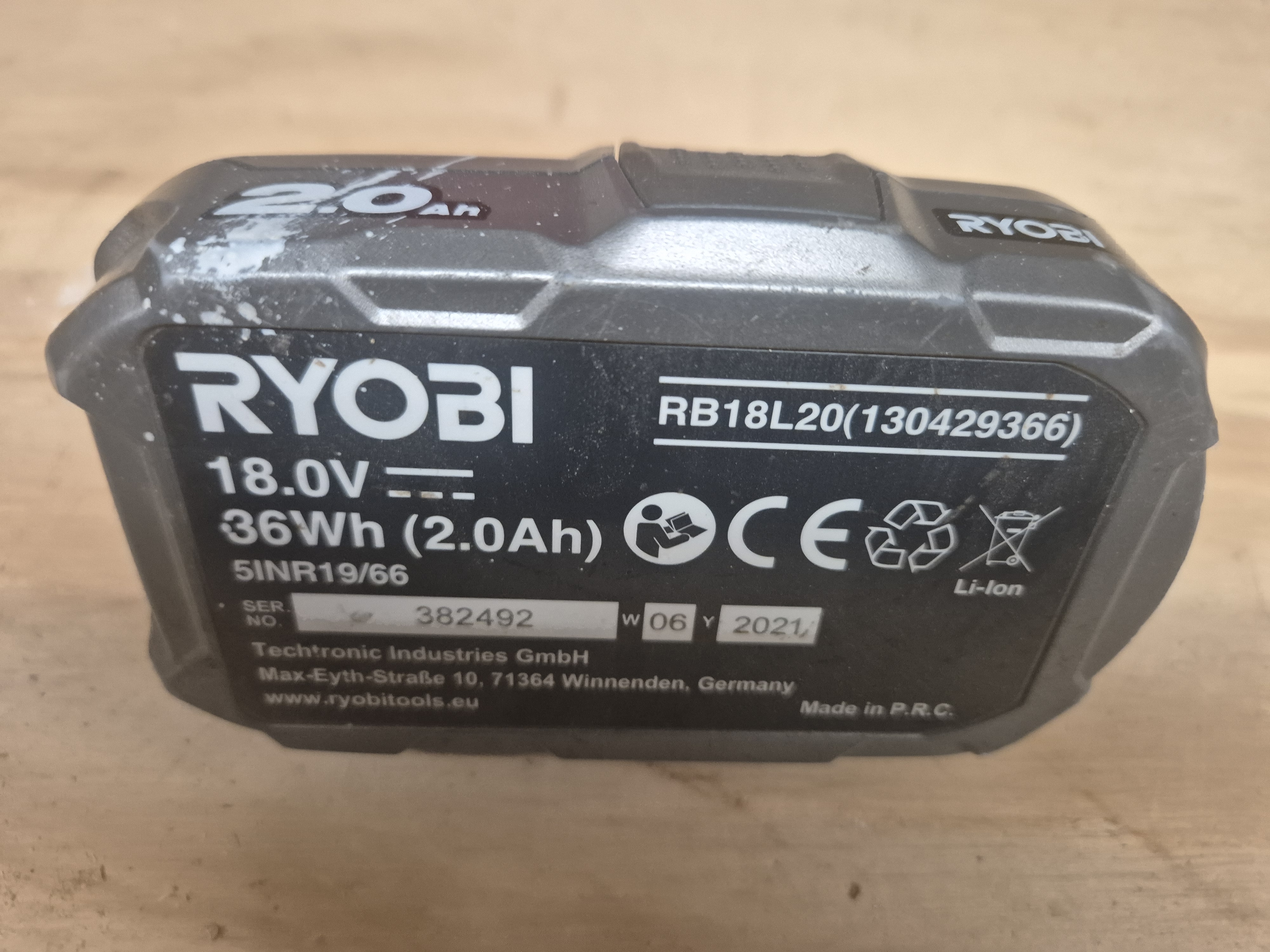 Ryobi one+ 18v 2,0 ah batteri rb18l20