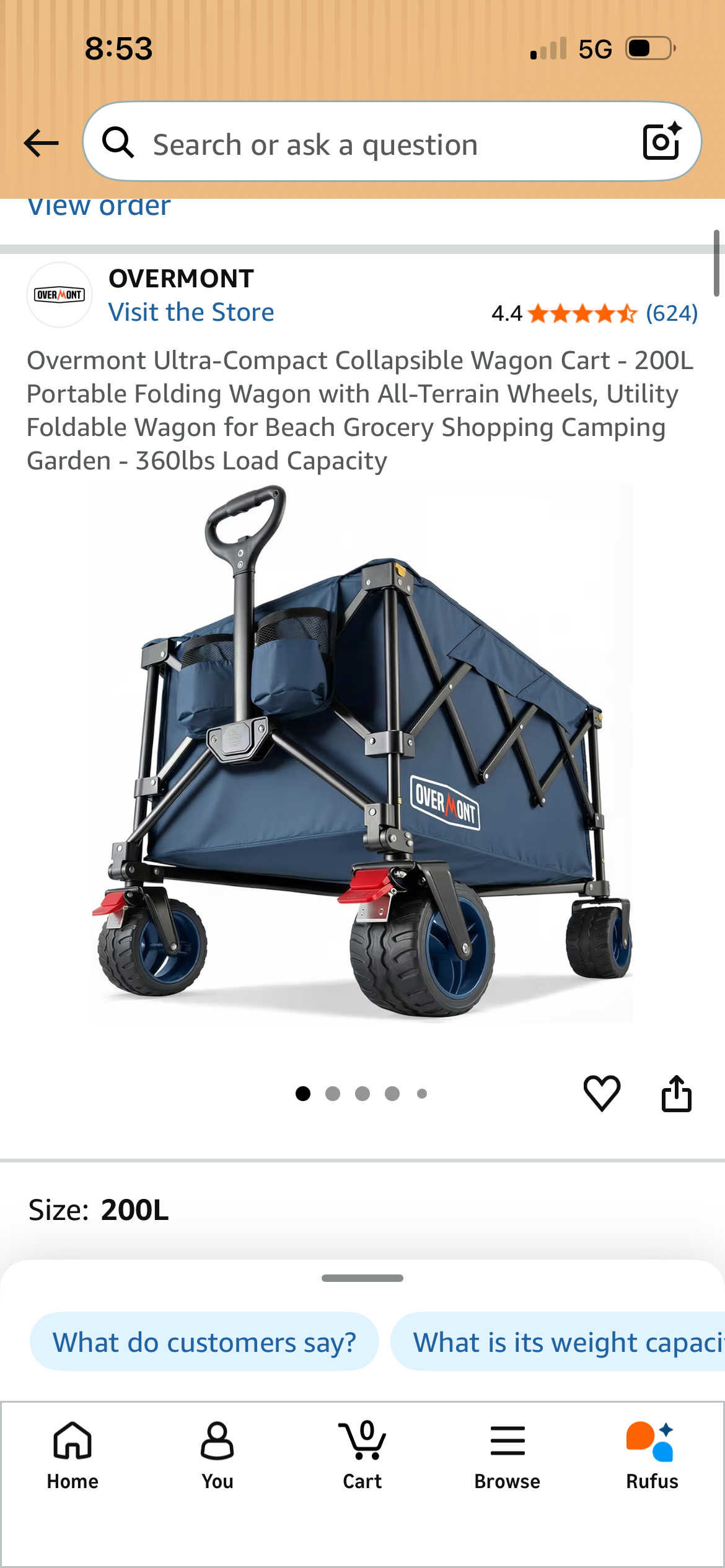 Overmont ultra-compact collapsible wagon cart - 200l