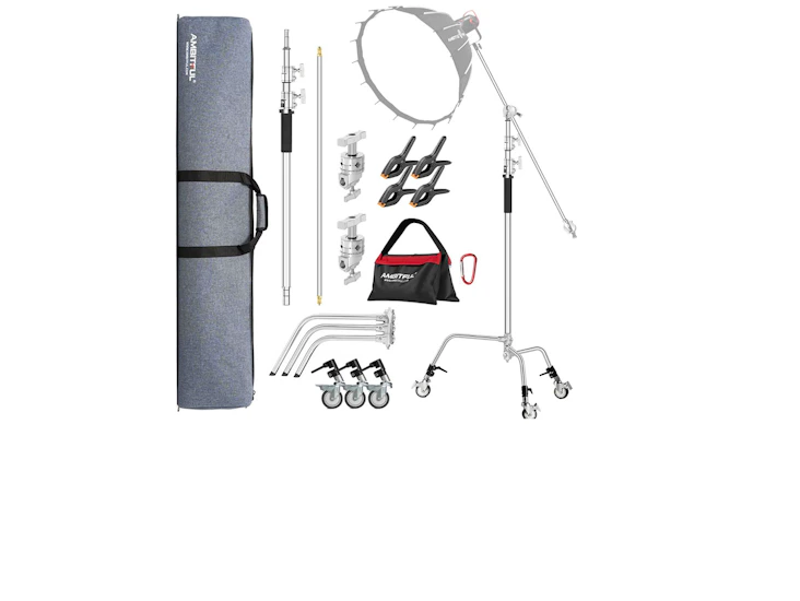 Ambitful stainless steel heavy duty c stand 150 cm to 320 cm adjustable with wheels