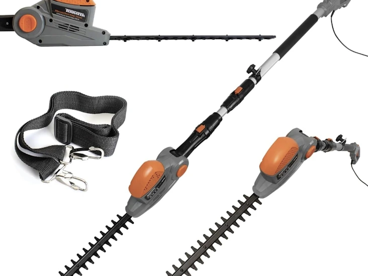 Terratek corded extendable pole hedge trimmer 550w 2.5m telescopic hedge trimmer long reach hedge cutter with 4 position's, 10m cable