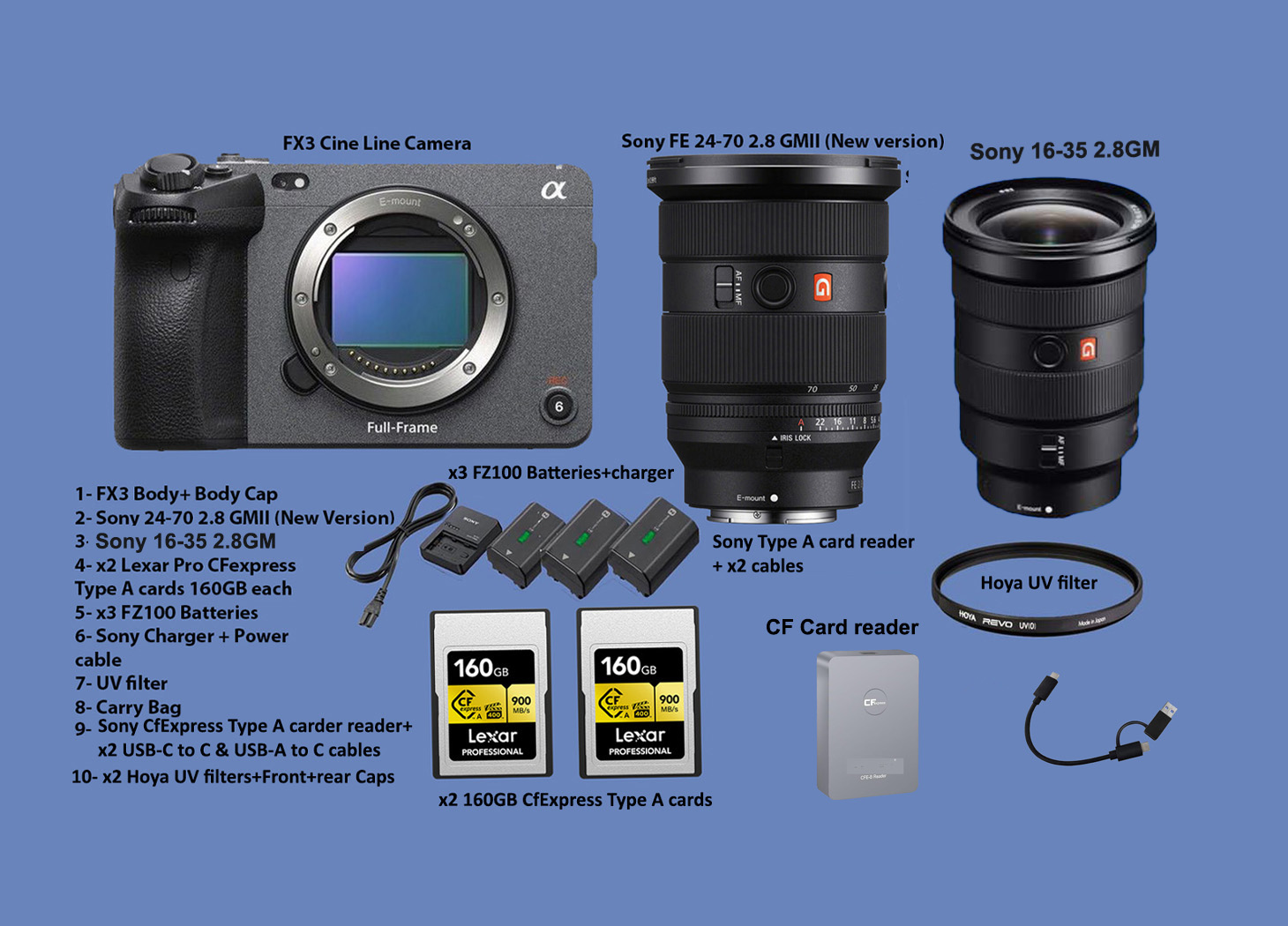 Sony fx3 cinema line, fe 24-70 2.8gmii, sony 16-35 2.8 gm