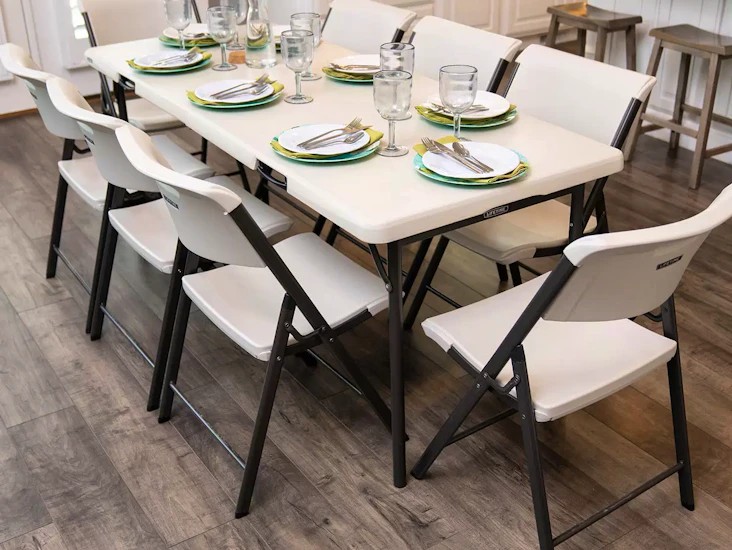 One x 6ft lifetime commercial fold-in-half table rental, seats 8, heavy duty hdpe, indoor outdoor event table