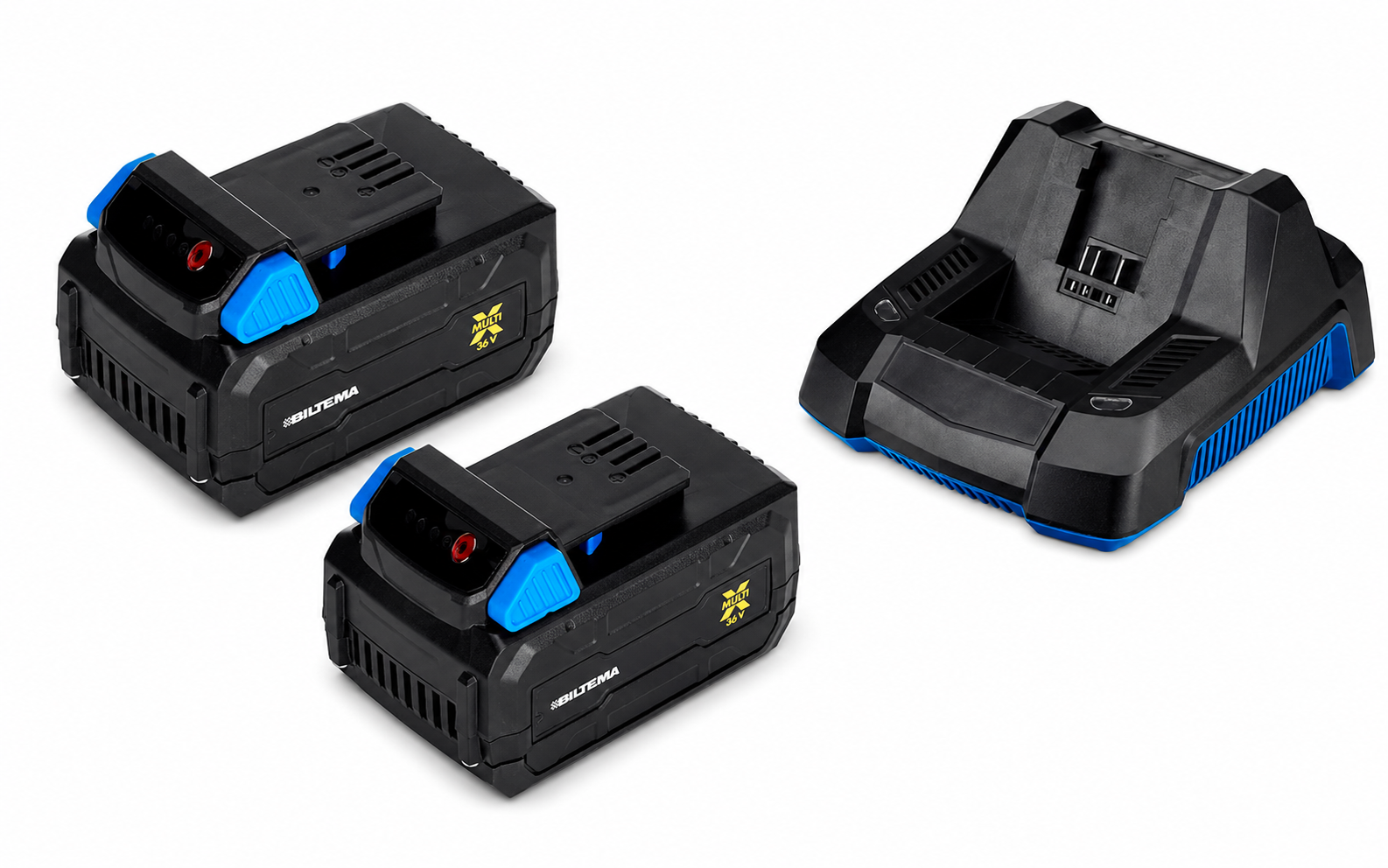 Biltema multix 36v batteripakke til utleie – 2 batterier og 1 lader
