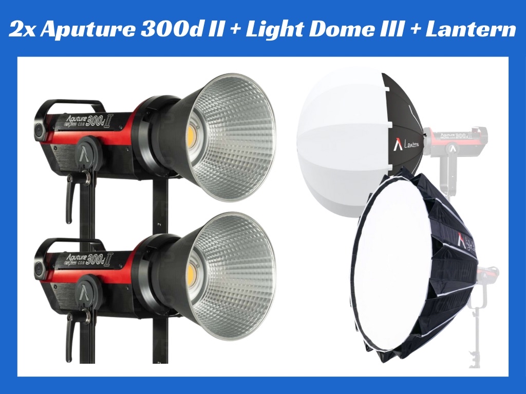 2x aputure ls 300d mark ii led light + light dome iii + lantern