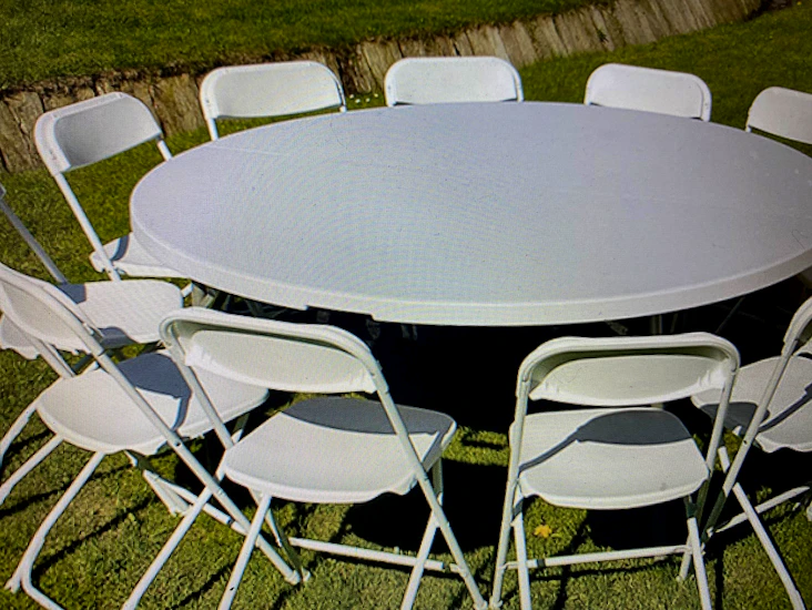 Bordspaket runda bord 63 gäster 181cm bord inkl duk stolsöverdrag