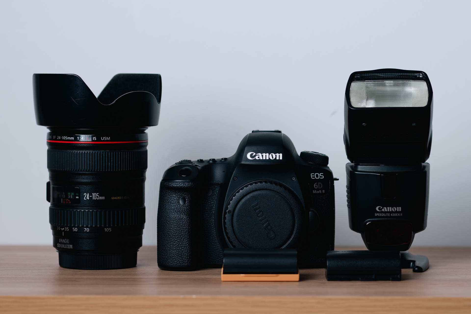 Canon basic kit – 6d mark ii, 24–105 l, flash, batteries + 64 gb card –