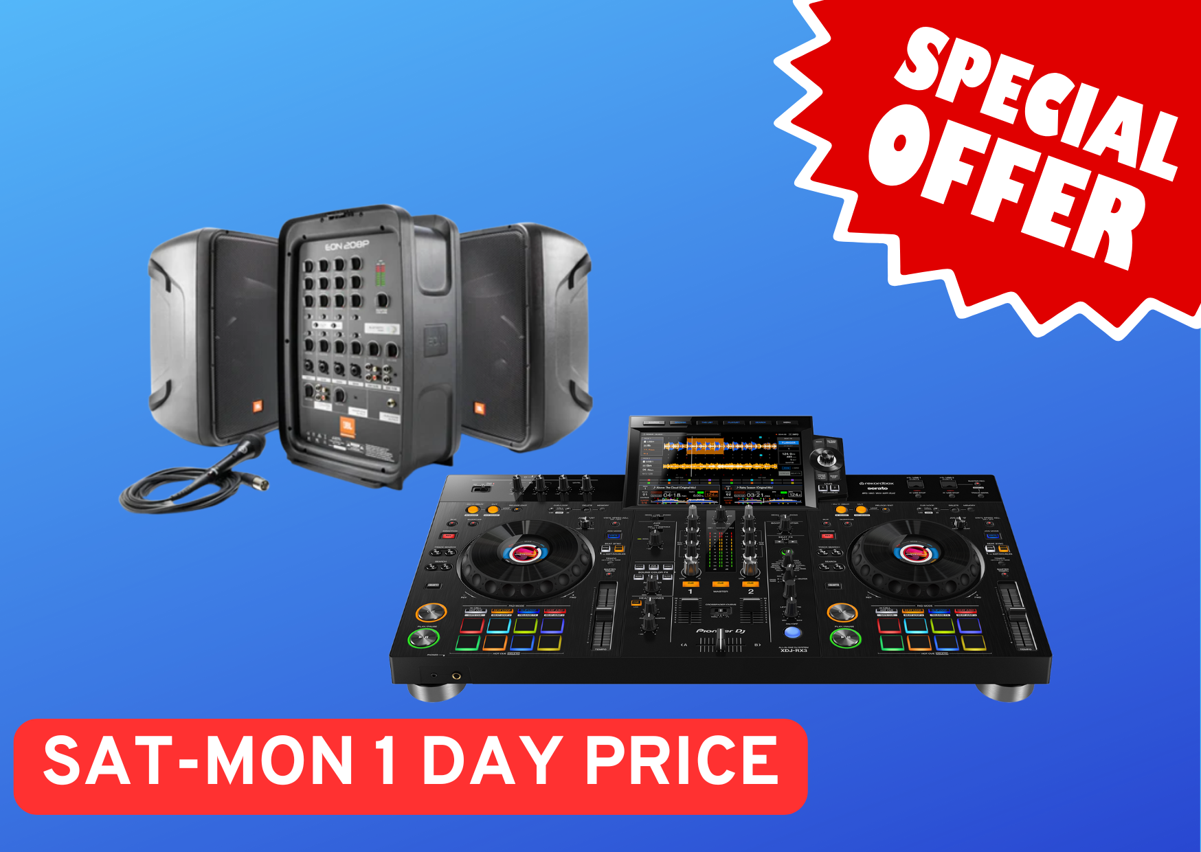 Pioneer dj desk xdj rx3 all-in-one dj system + jbl speakers, special offer weekend hire