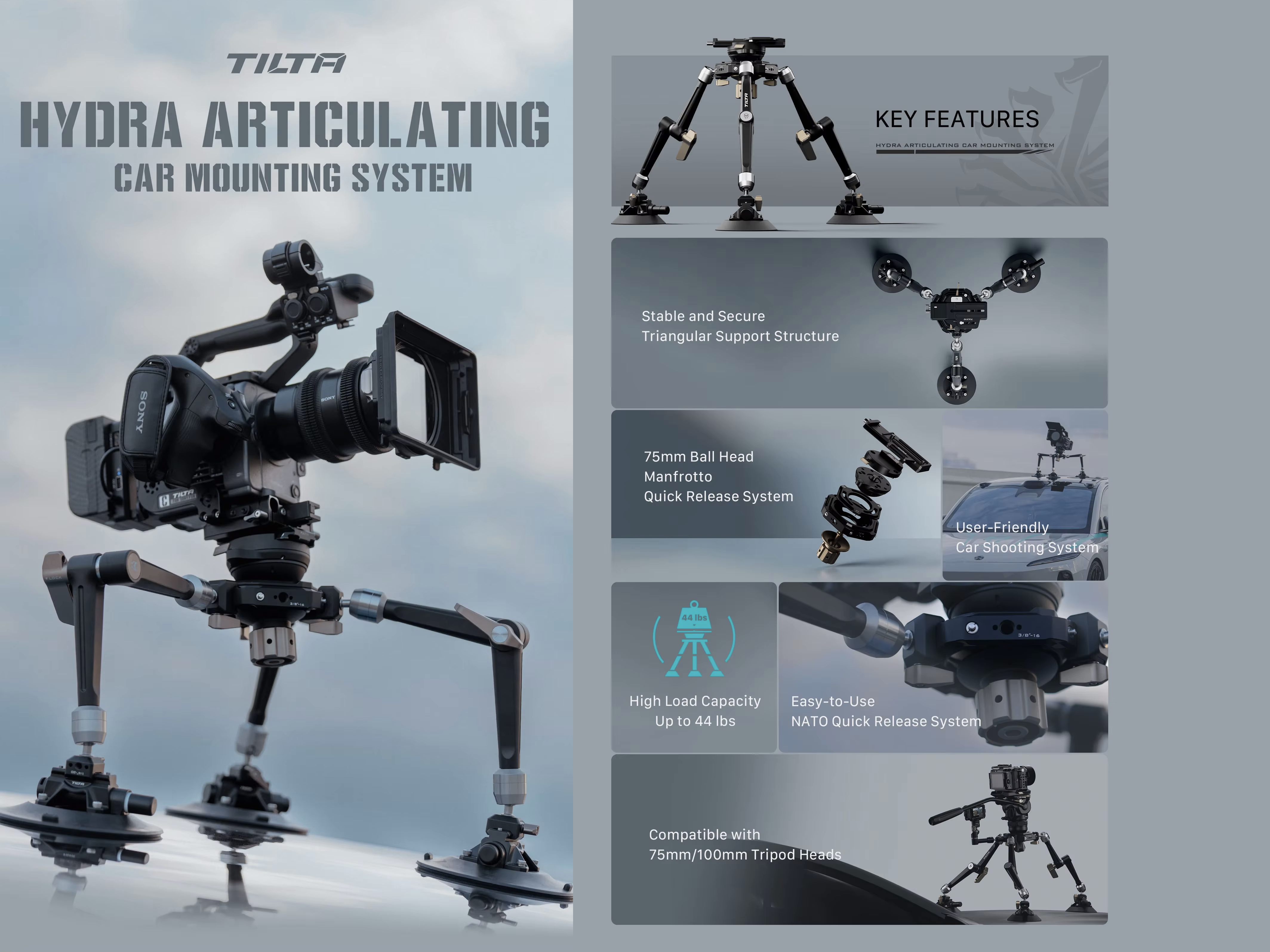 Tilta car rig mounting / electronic / manual suction cups