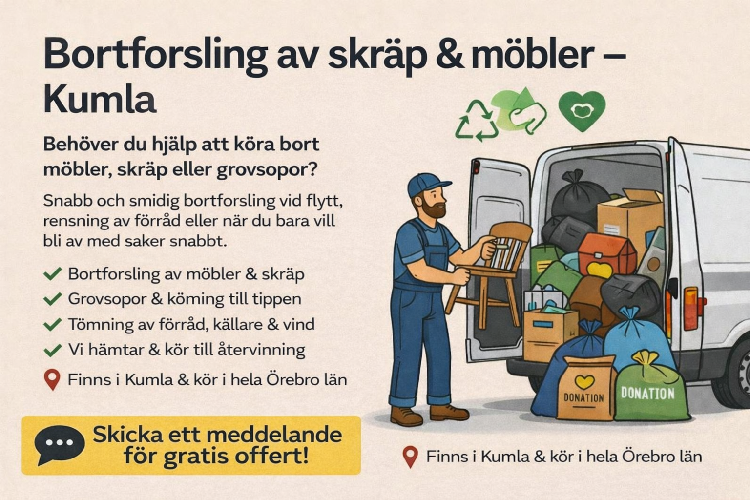 Bortforsling av skräp & möbler i örebro län – släp finns vid större uppdrag