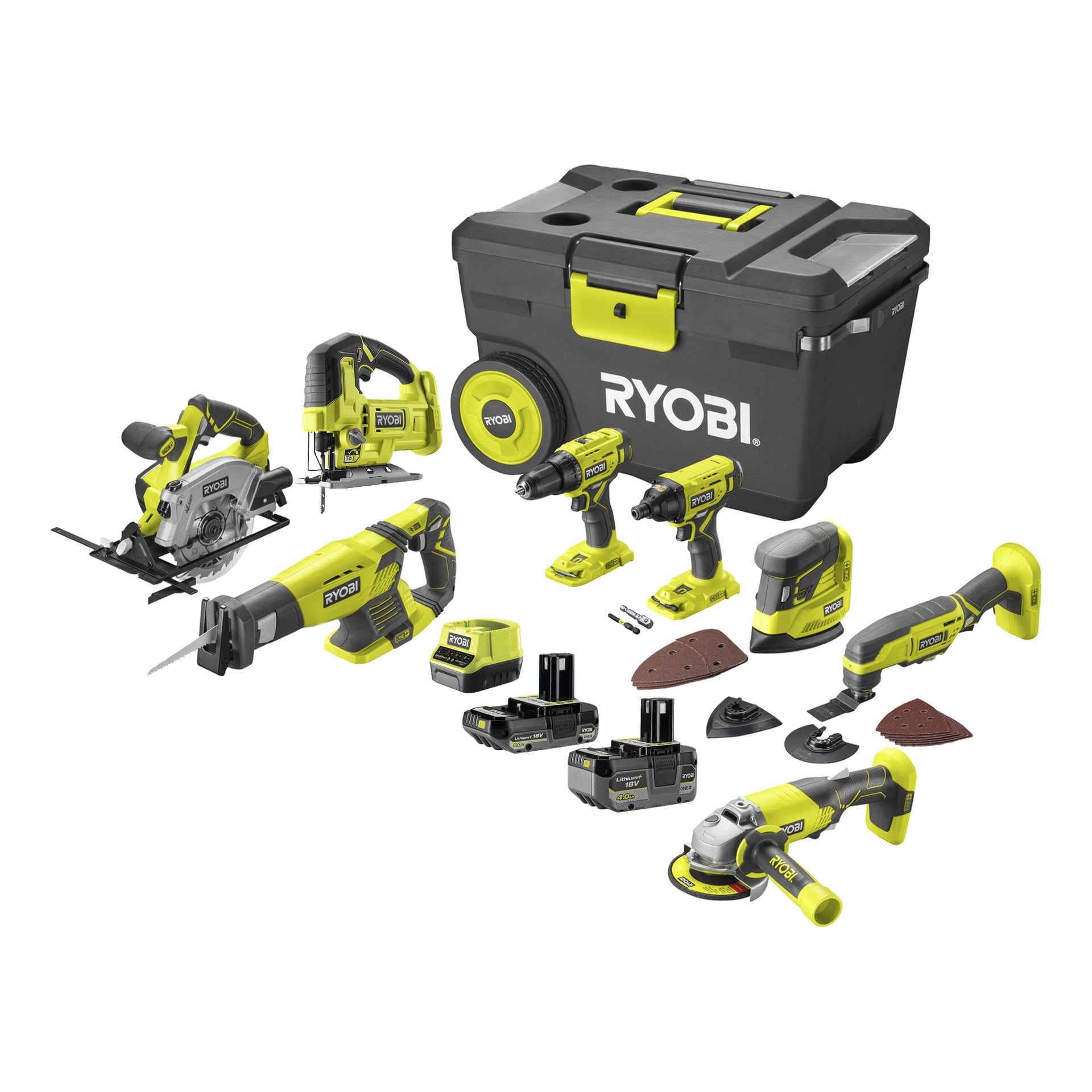 Ryobi verktygspaket: 8 one+ verktyg i låda