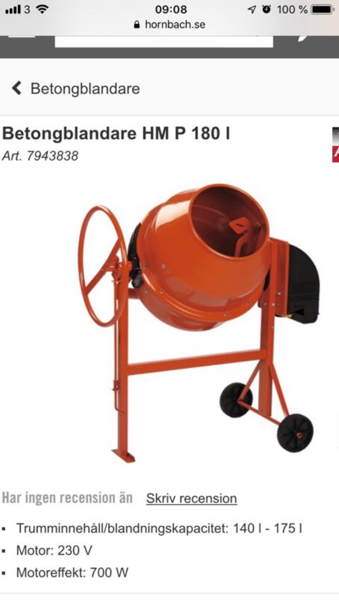 Stor 180l betongblandare tombola 