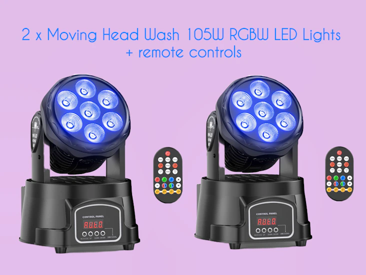 2 x moving head wash 105w rgbw led stage dj party lights