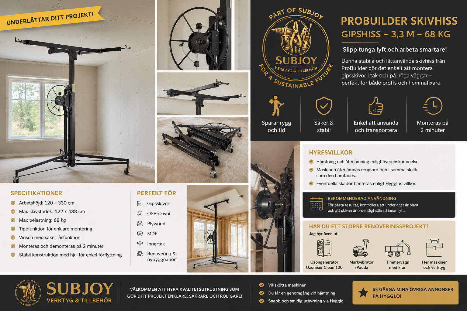 Gipslyft/skivhiss med tiltfunktion