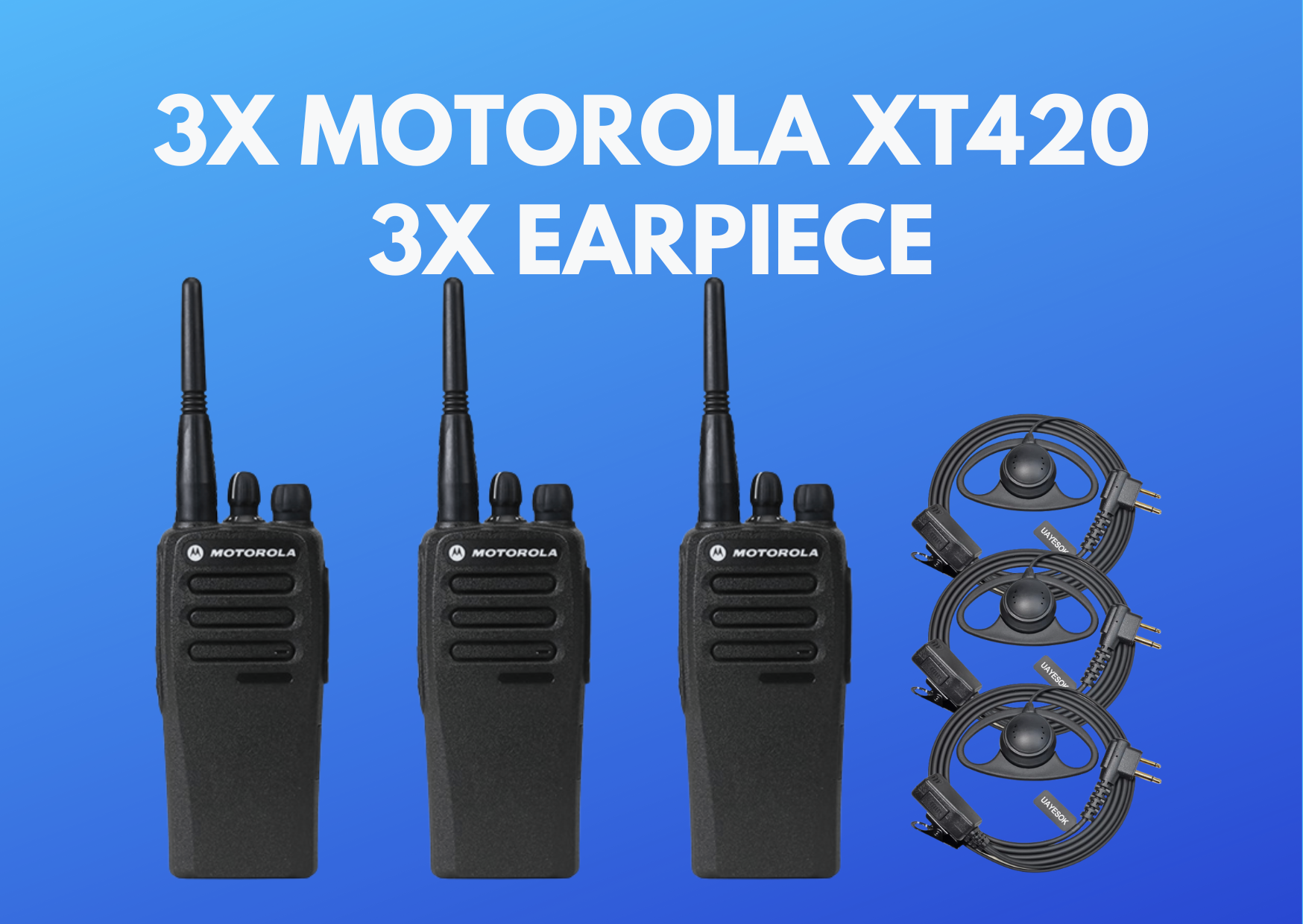 3x motorola xt420 walkie talkie radio + 3x earpieces