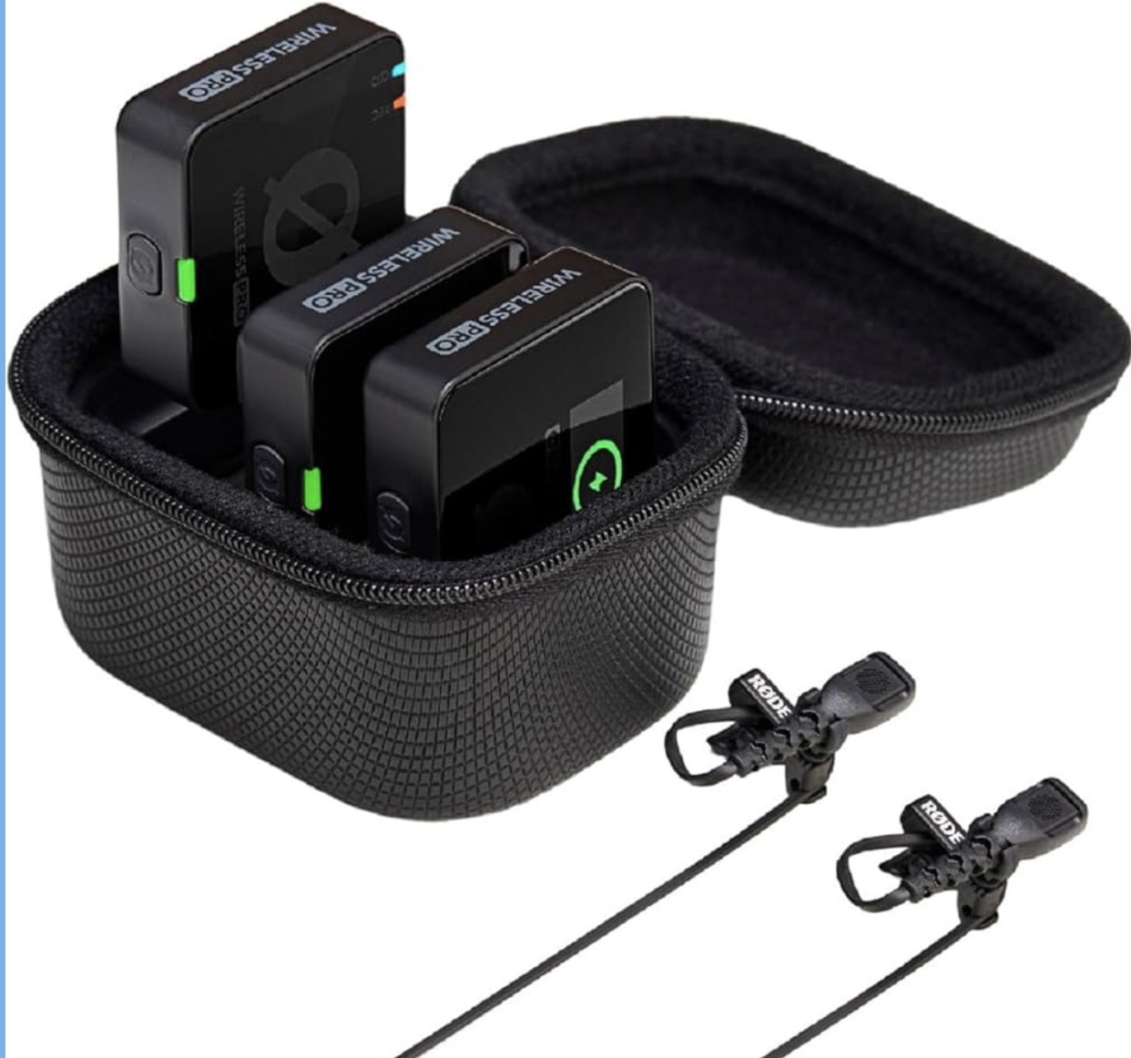 Røde wireless pro compact wireless microphone system with timecode, 32-bit float on-board recording, 2 lavalier microphones and smart charge case