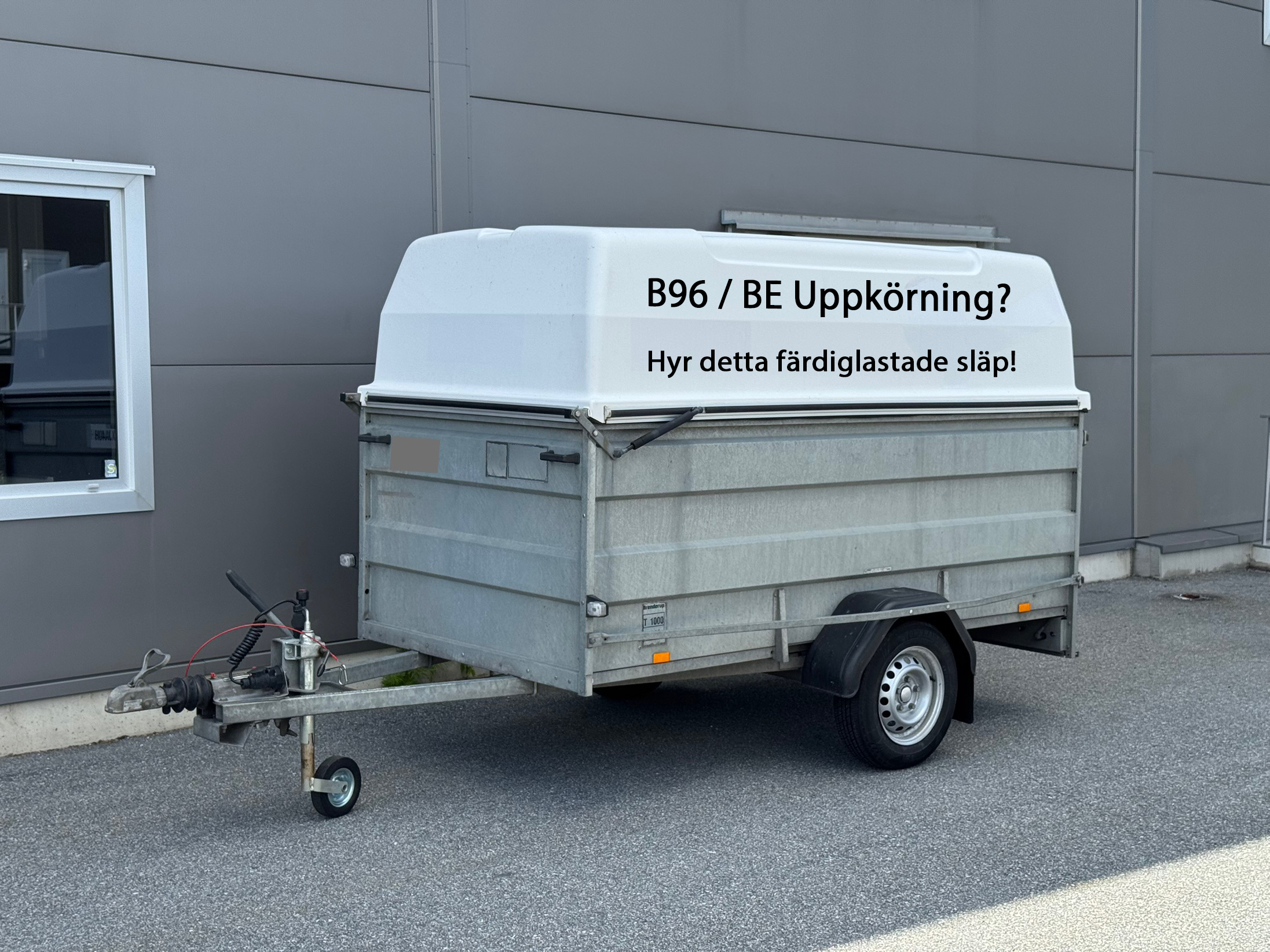 Hyr färdiglastad släpvagn inför uppkörning b96/be 1000 kg