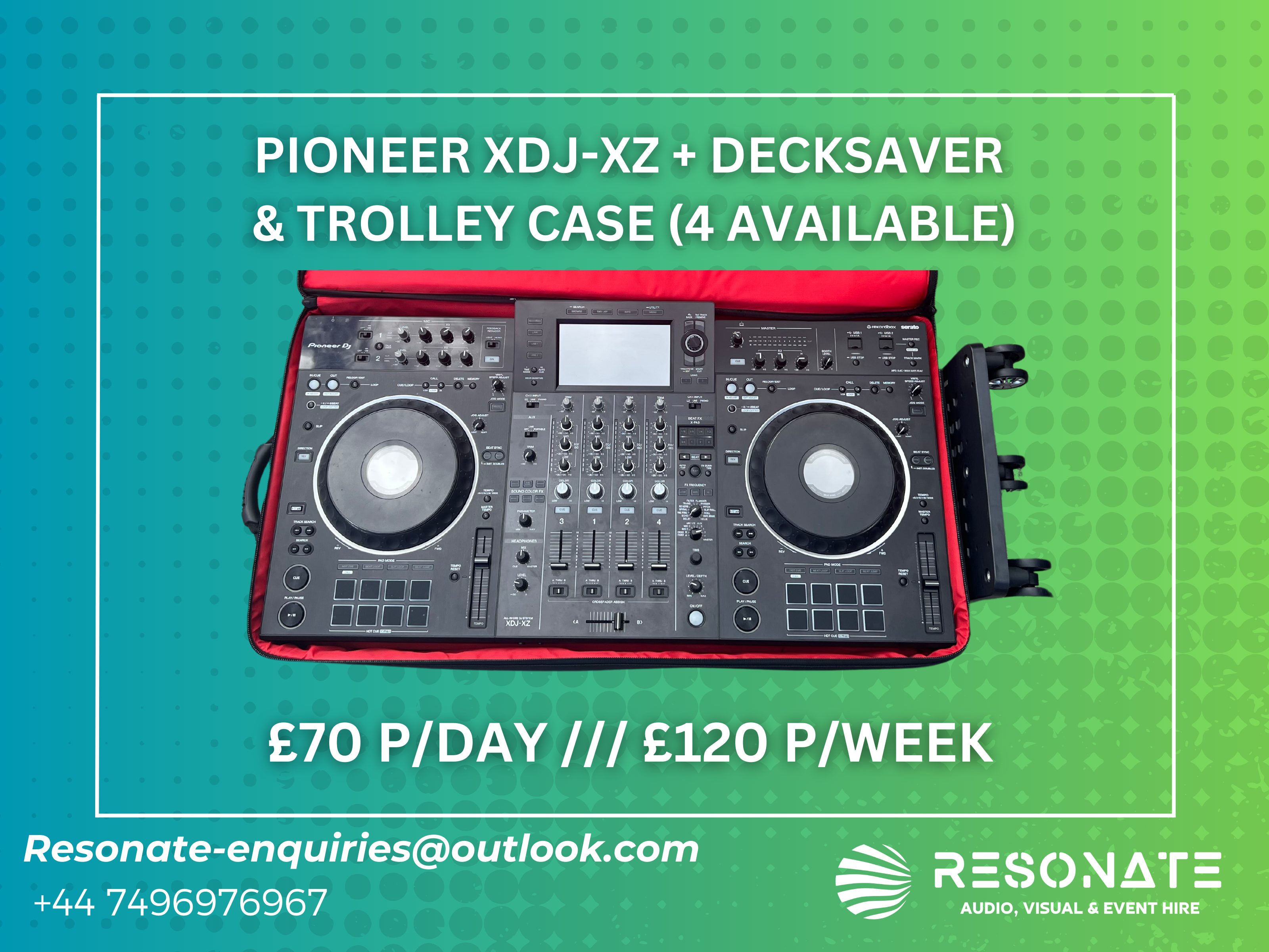 Pioneer xdj-xz with decksaver & carry case trolley