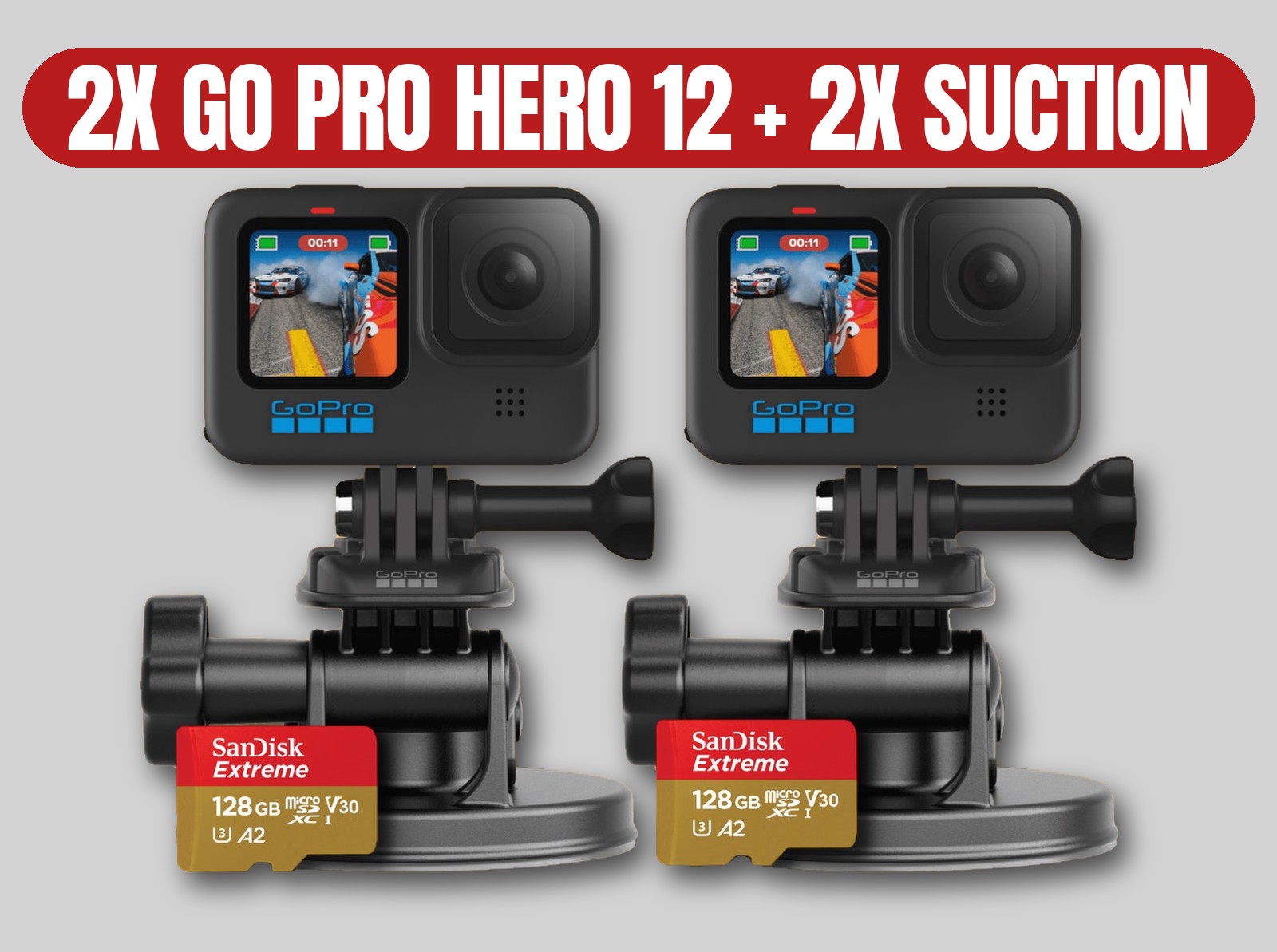 Gopro hero 12 (x2) | action camera / 5.7k video / suction mounts / slow motion