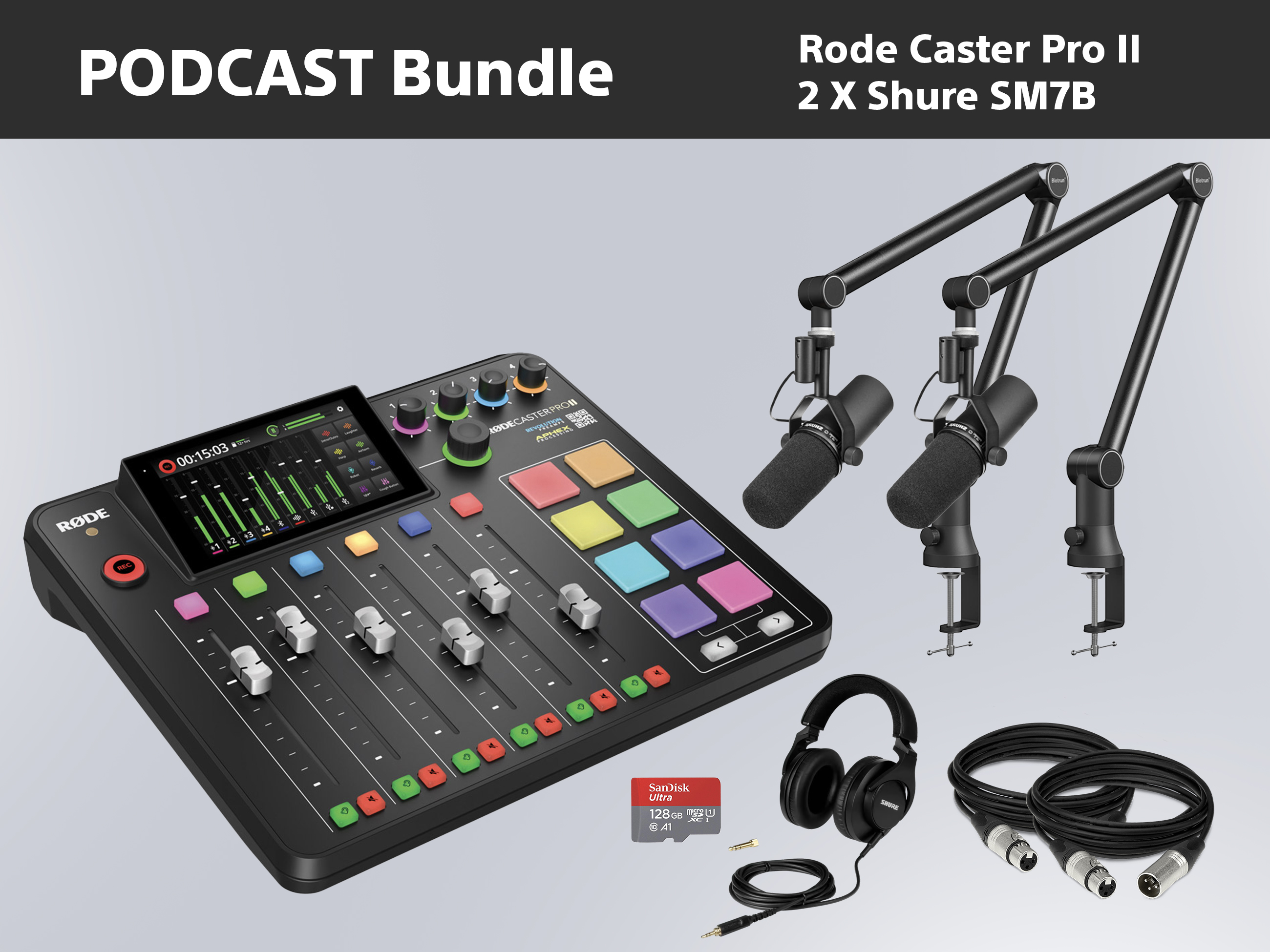 Duo podacast bundle - rodecaster pro ii + 2 x shure sm7b