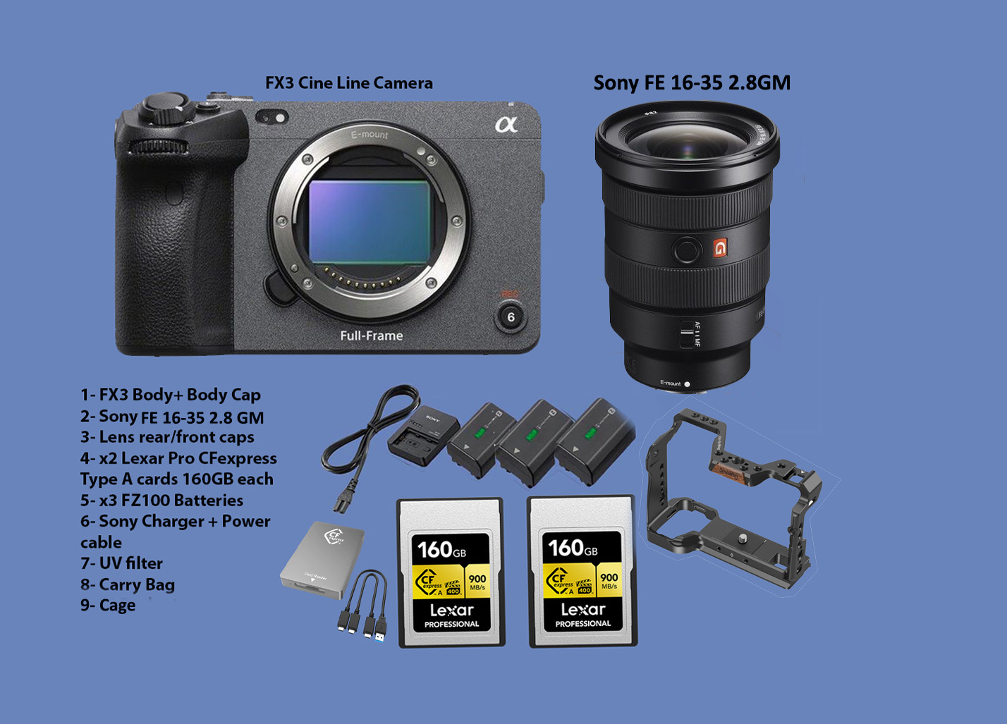 Sony fx3 cinema line camera plus sony fe 16-35 2.8 gm lens