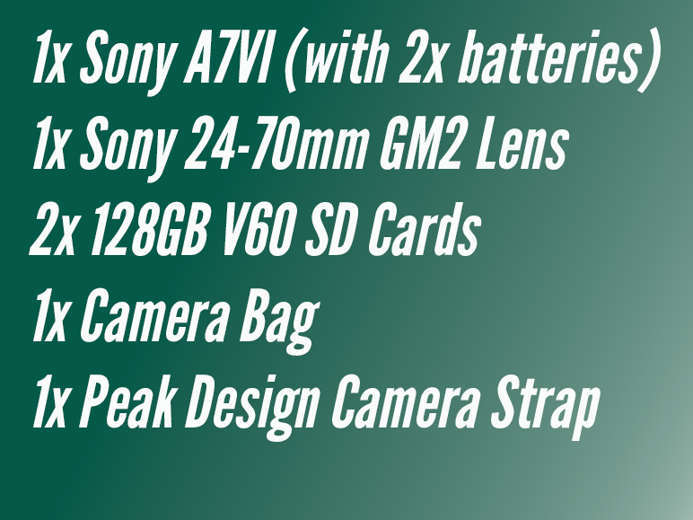 Sony a7vi + sony 24-70mm gm2 lens + 2x sd cards + 2x batteries