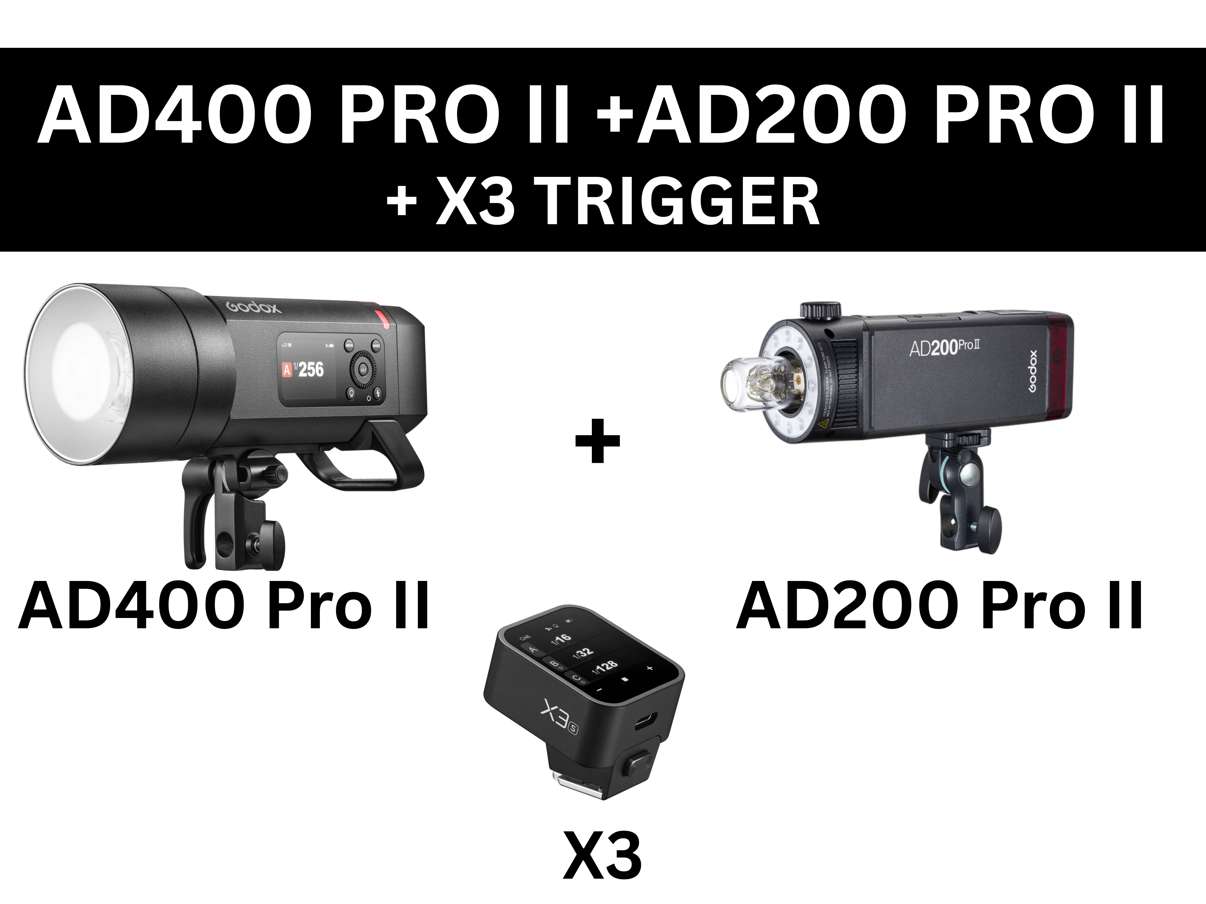 Godox ad400 pro ii + ad200 pro ii + sony x3 | pro 2-light studio kit 