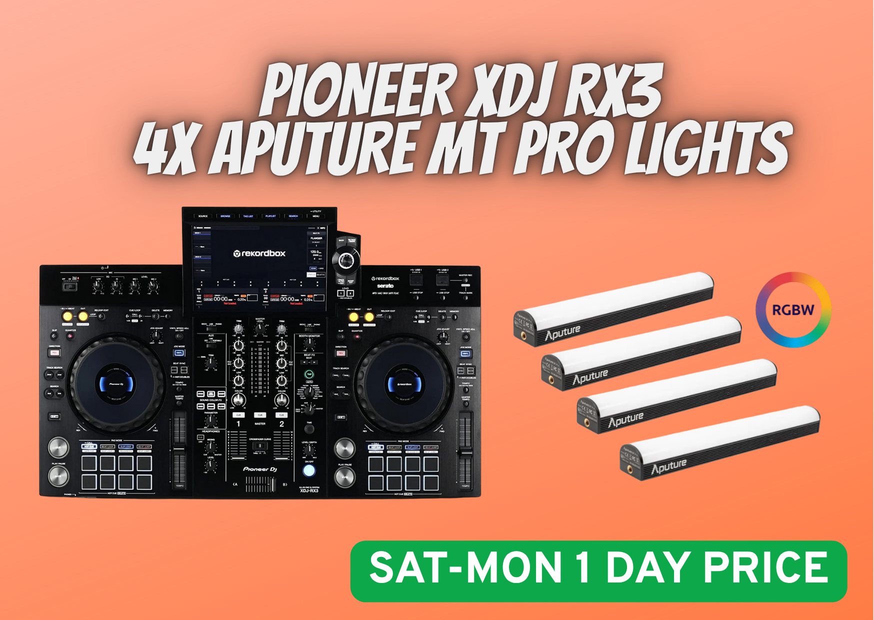 Pioneer xdj rx3 + 4x apature mt tube lights audio equipment bundle lights party event birthday