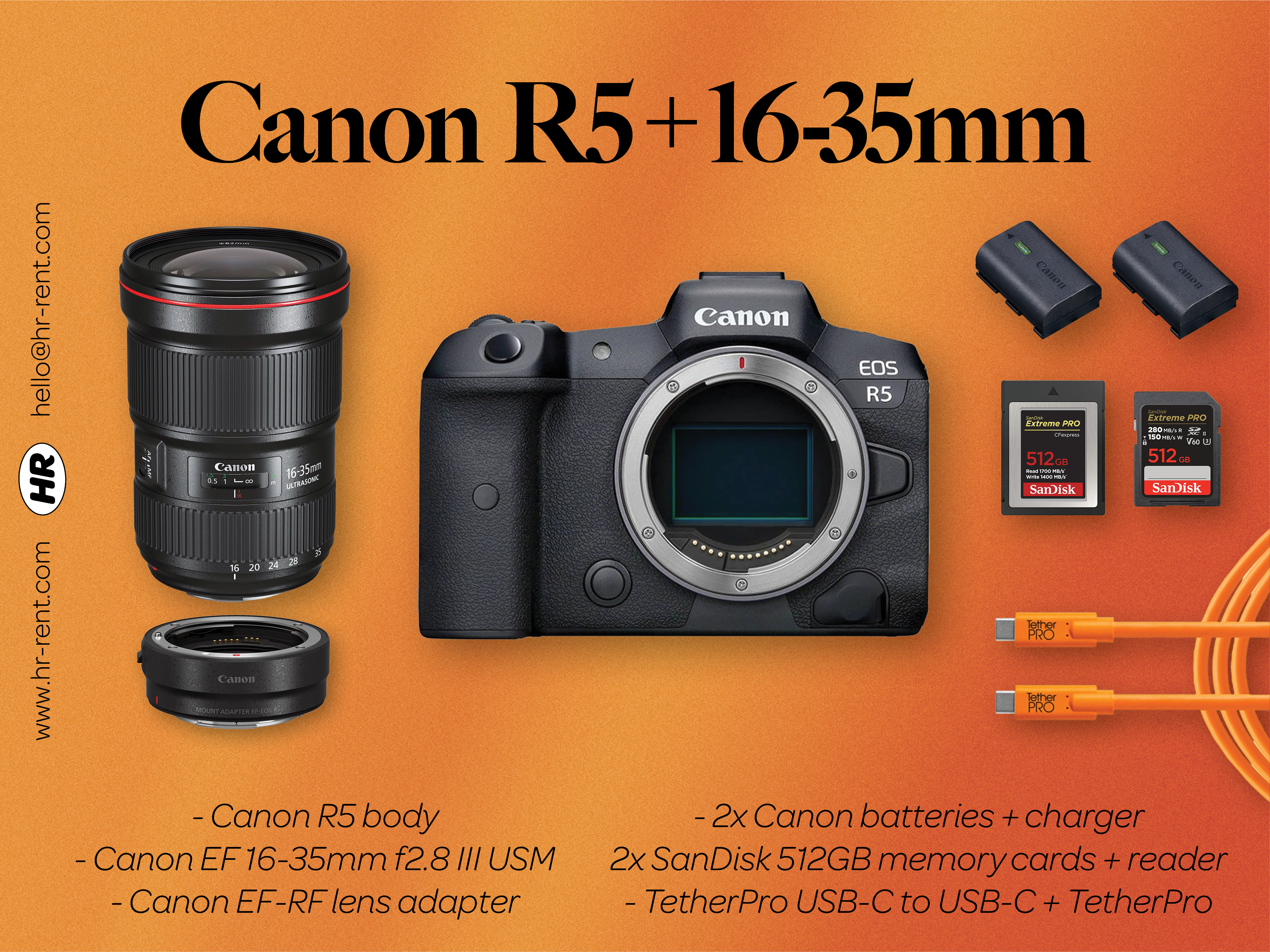 Canon r5 body + canon ef 16-35mm f2.8 usm iii + canon ef-rf lens adapter