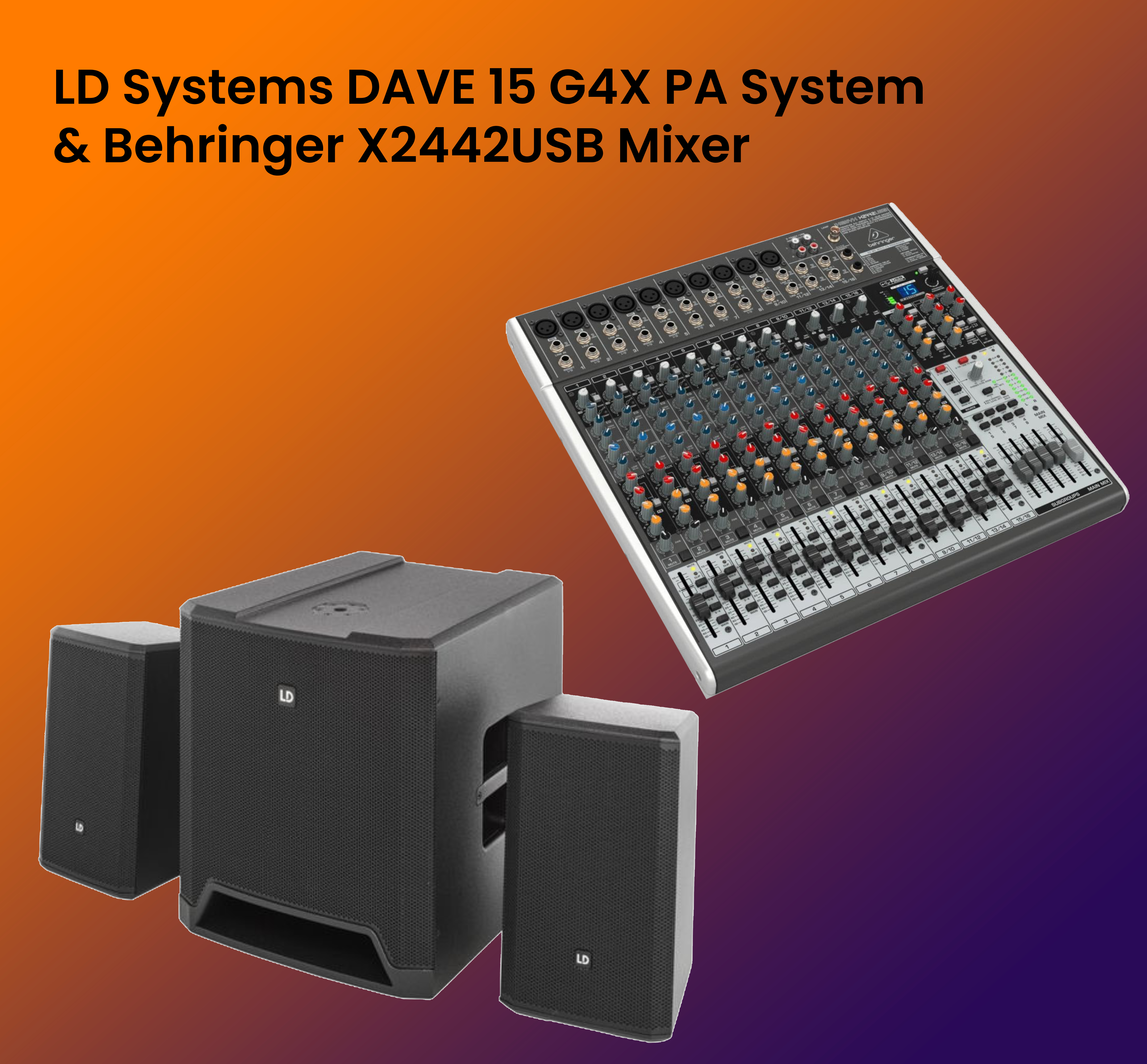 Ld systems dave 15 g4x pa system + behringer x2442usb mixer – powerful sound for events