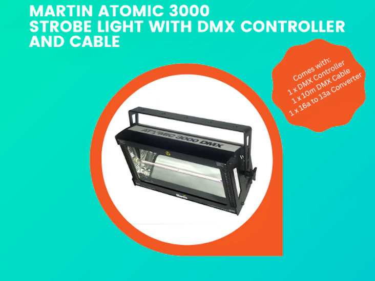 Martin atomic 3000 strobe light with dmx controller & dmx cable