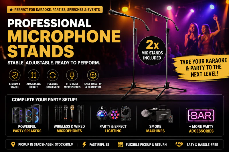2× professionella mikrofonstativ – komplett karaoke & festpaket