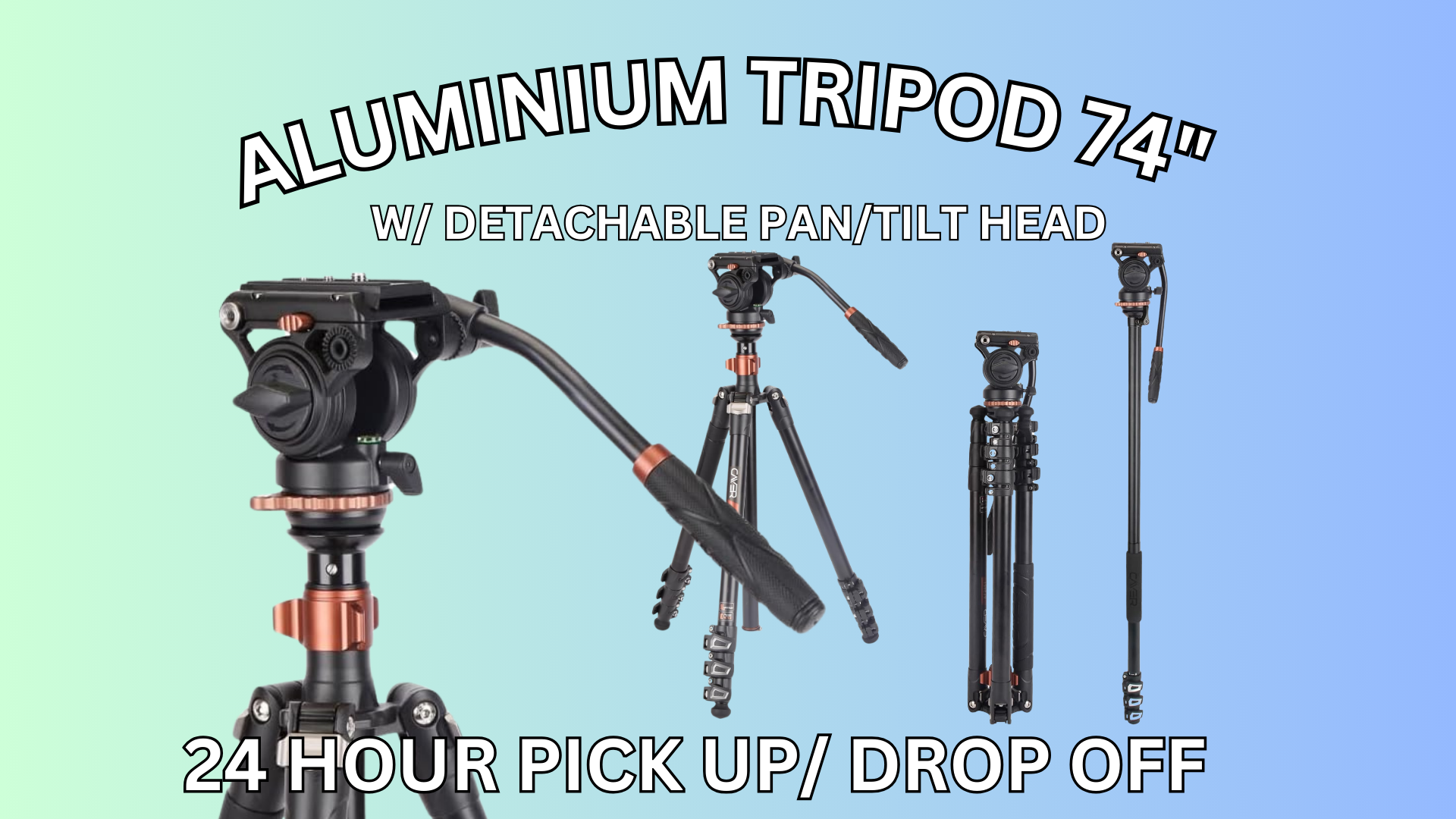 Heavy duty tripod 74"w/ detachable pan+tilt head