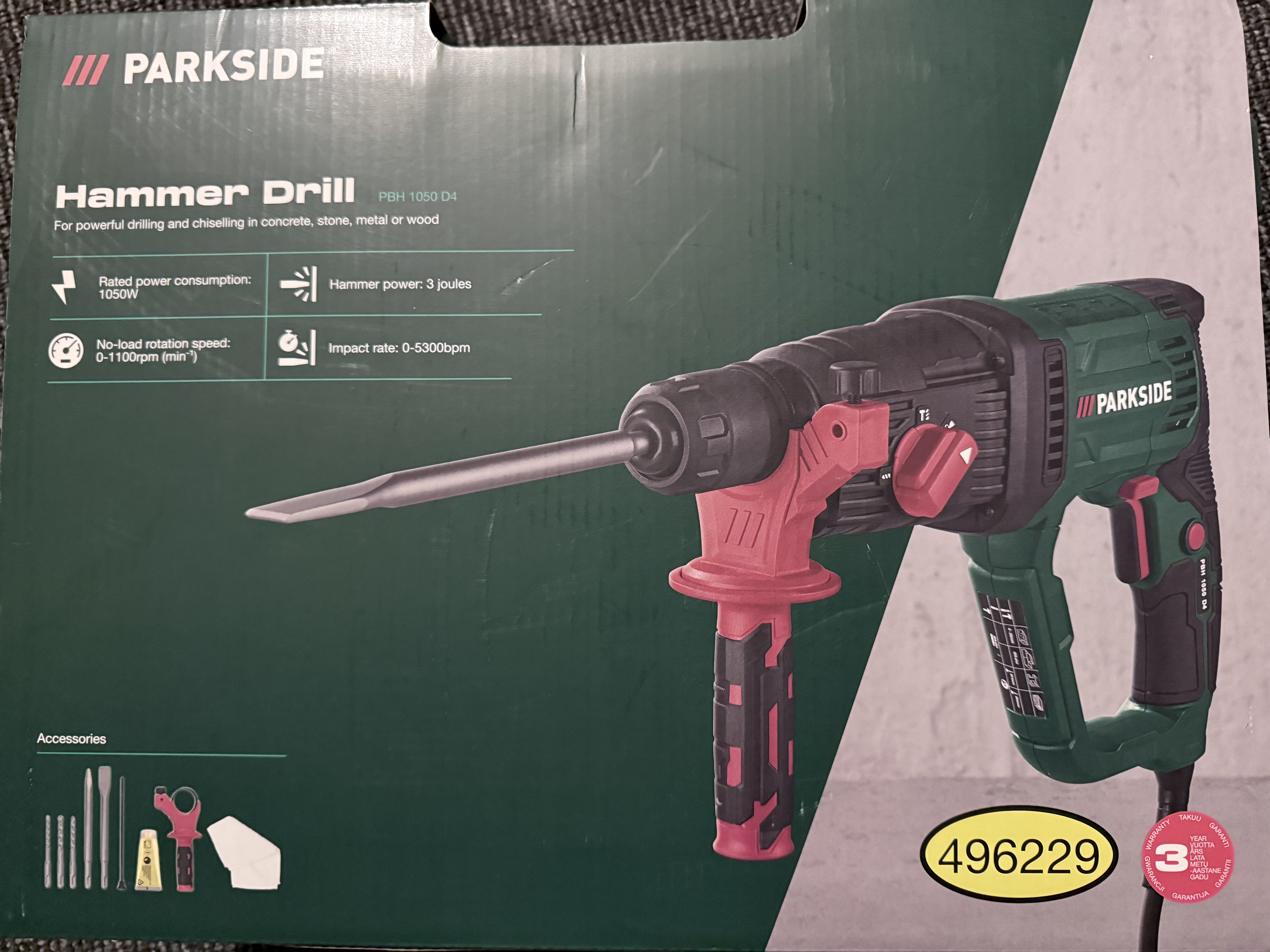 Borrhammare / hammer drill – sds-plus 1050w (betong) / fri leverans 
