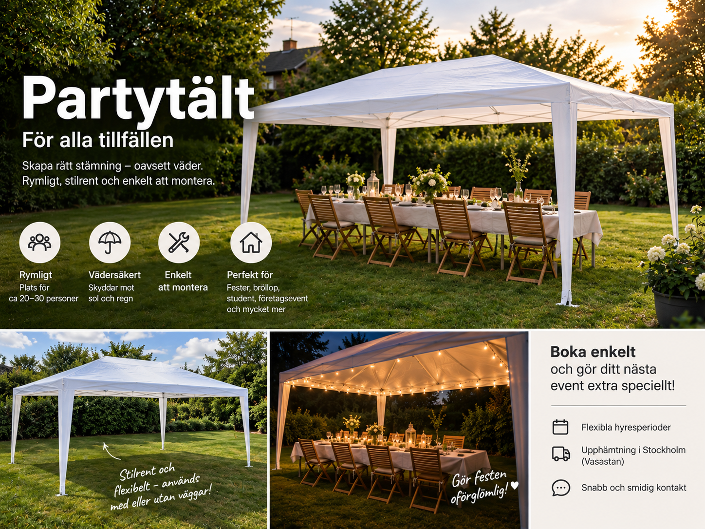 Partytält 3x6m (utan väggar)
