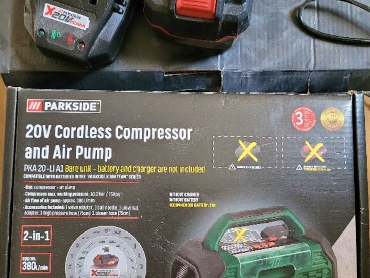 Cordless compressor for tyres, balloons, etc