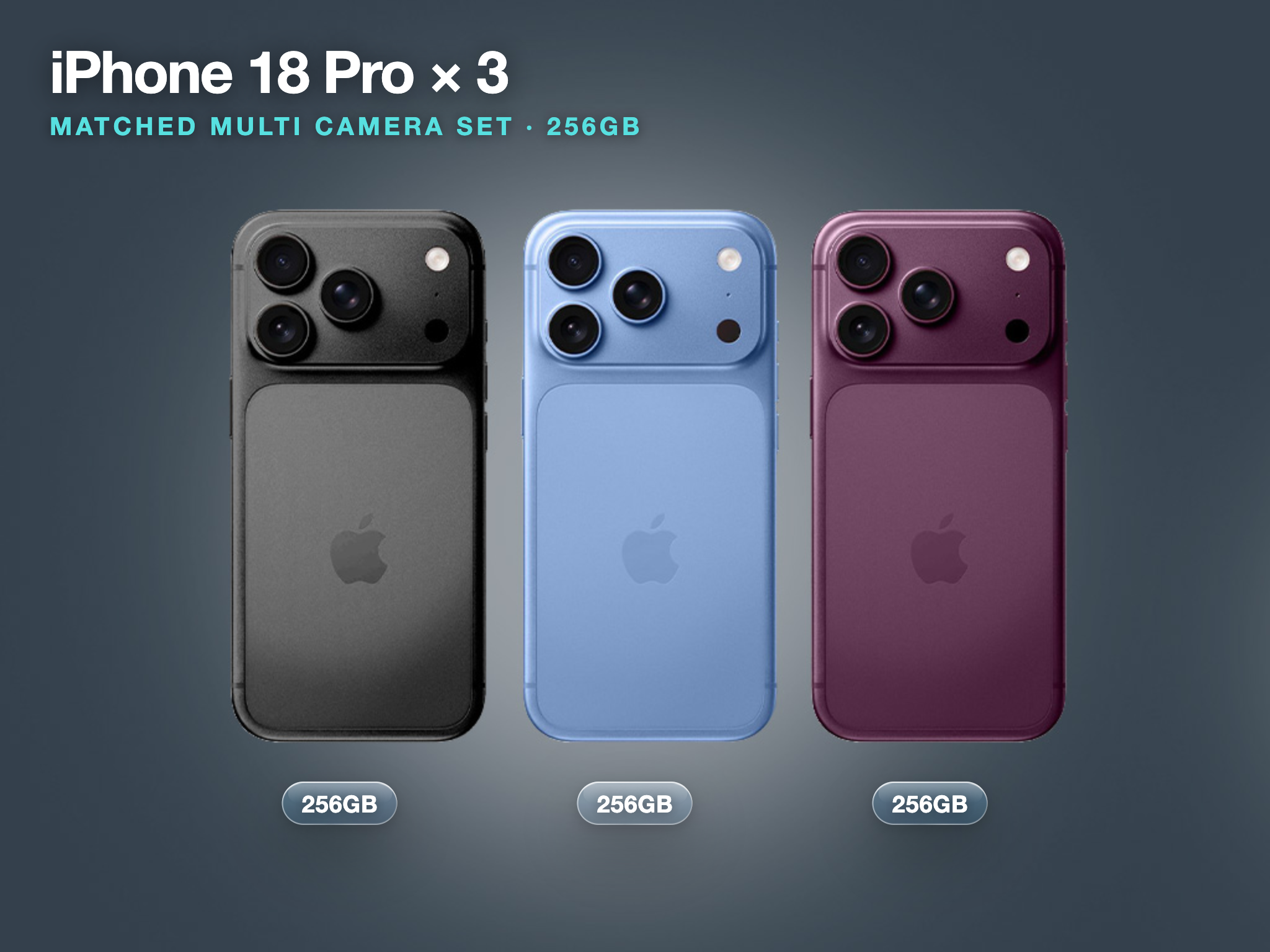 3x iphone 18 pro 256gb multi camera set ( available from 22 september 2026)