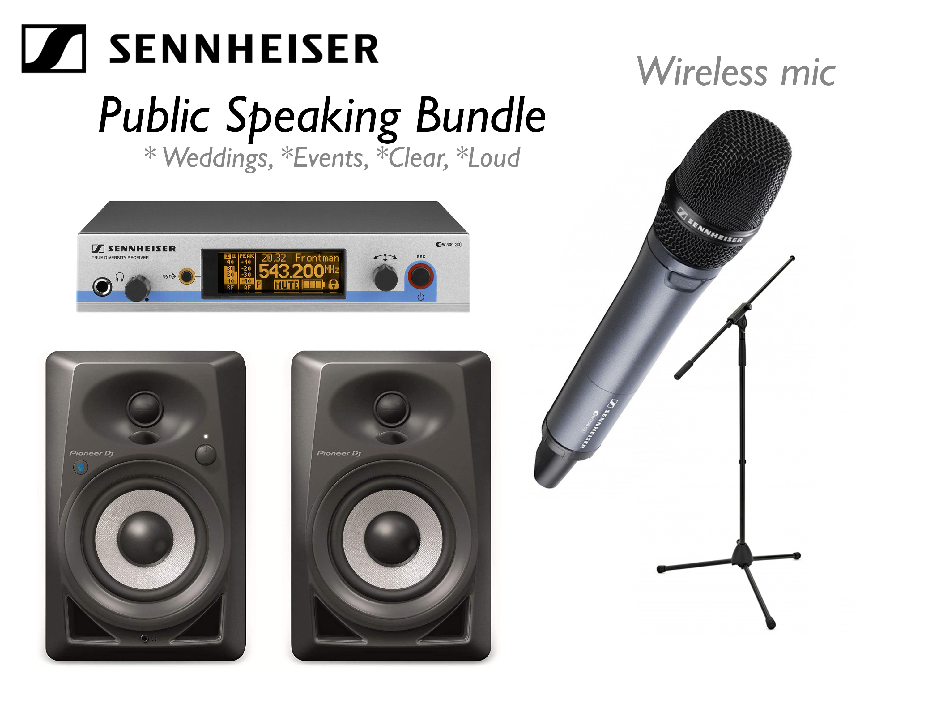 Public address system, pa, handheld mic, speakers, receiver, wireless 