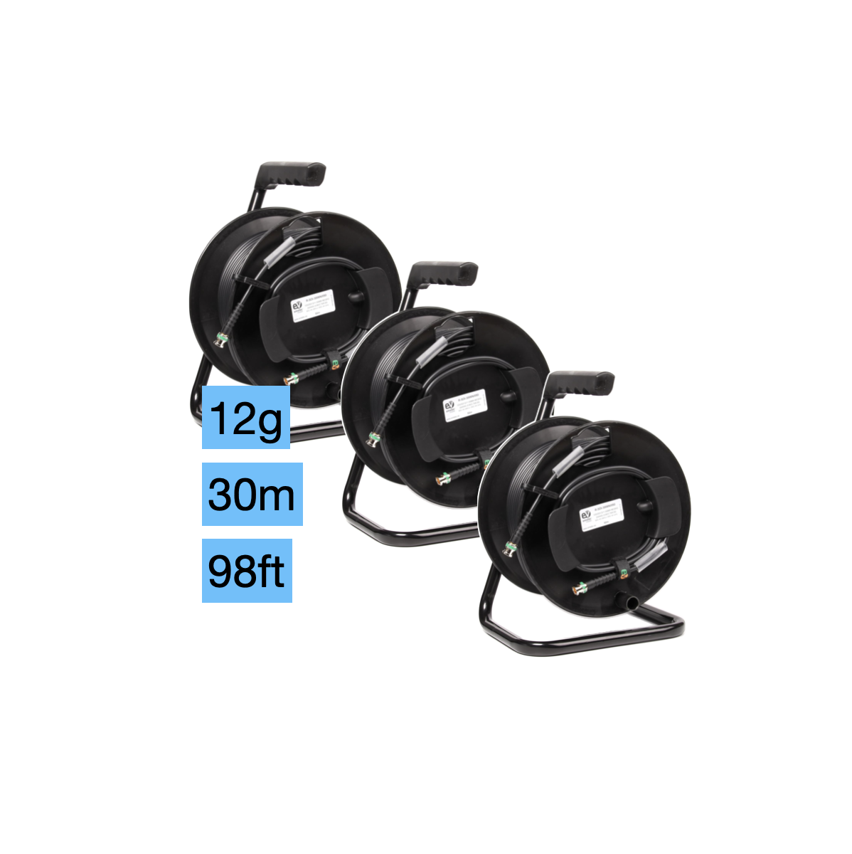 3x 30m 12g sdi cable drum  reel 4k @ 60 uhd bnc