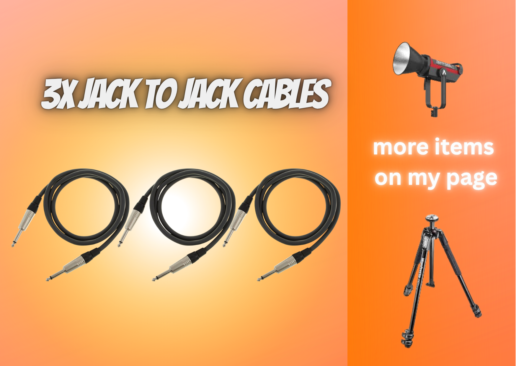 3x jack to jack cables, 6.35 mm, 6m