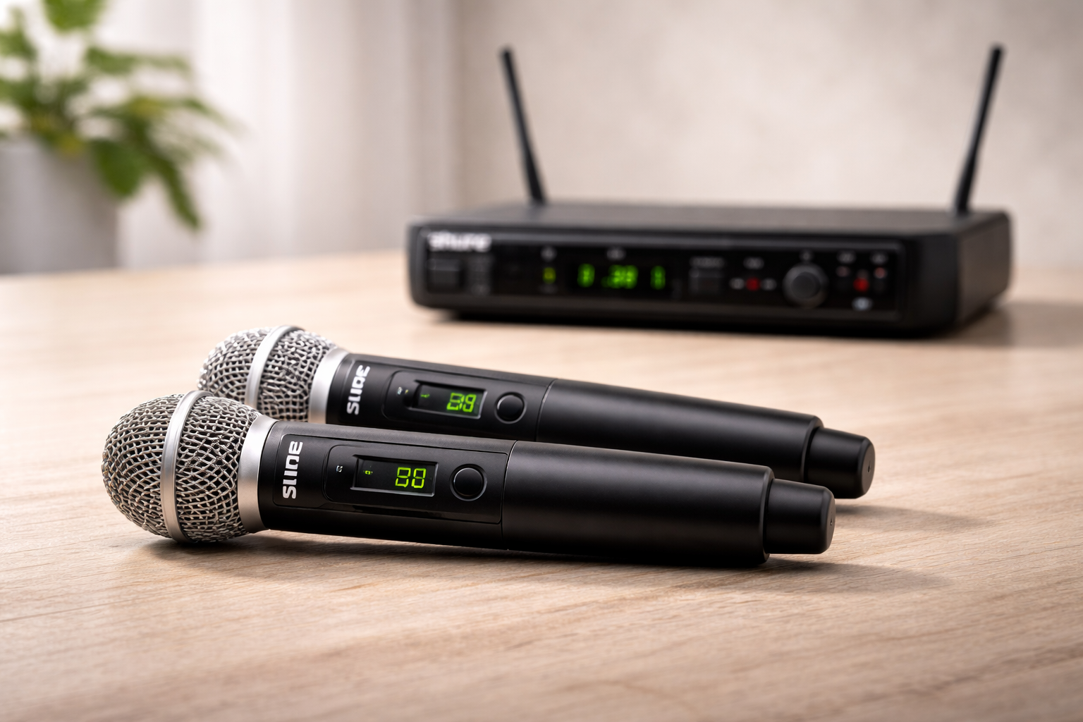 Två trådlösa handmikrofoner (shure blx288/pg58)