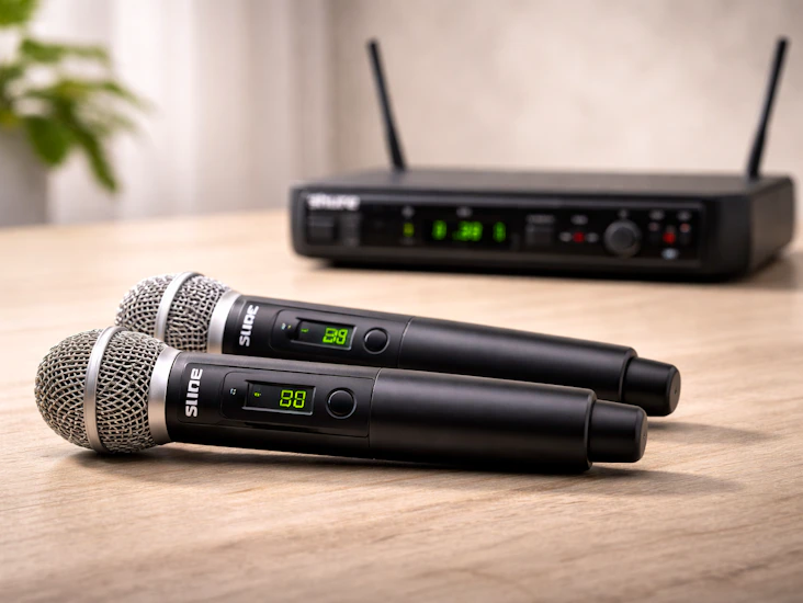 Två trådlösa handmikrofoner (shure blx288/pg58)